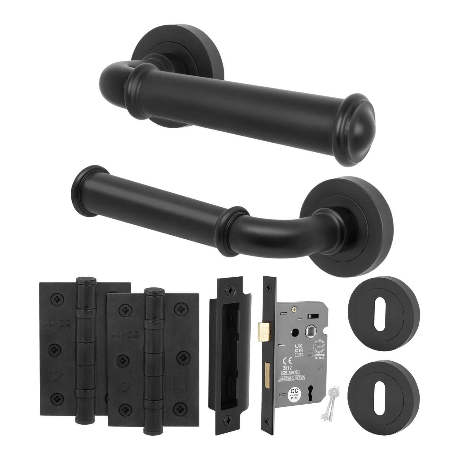 Claro Matt Black Lever on Rose Door Handle Kit - Sashlock