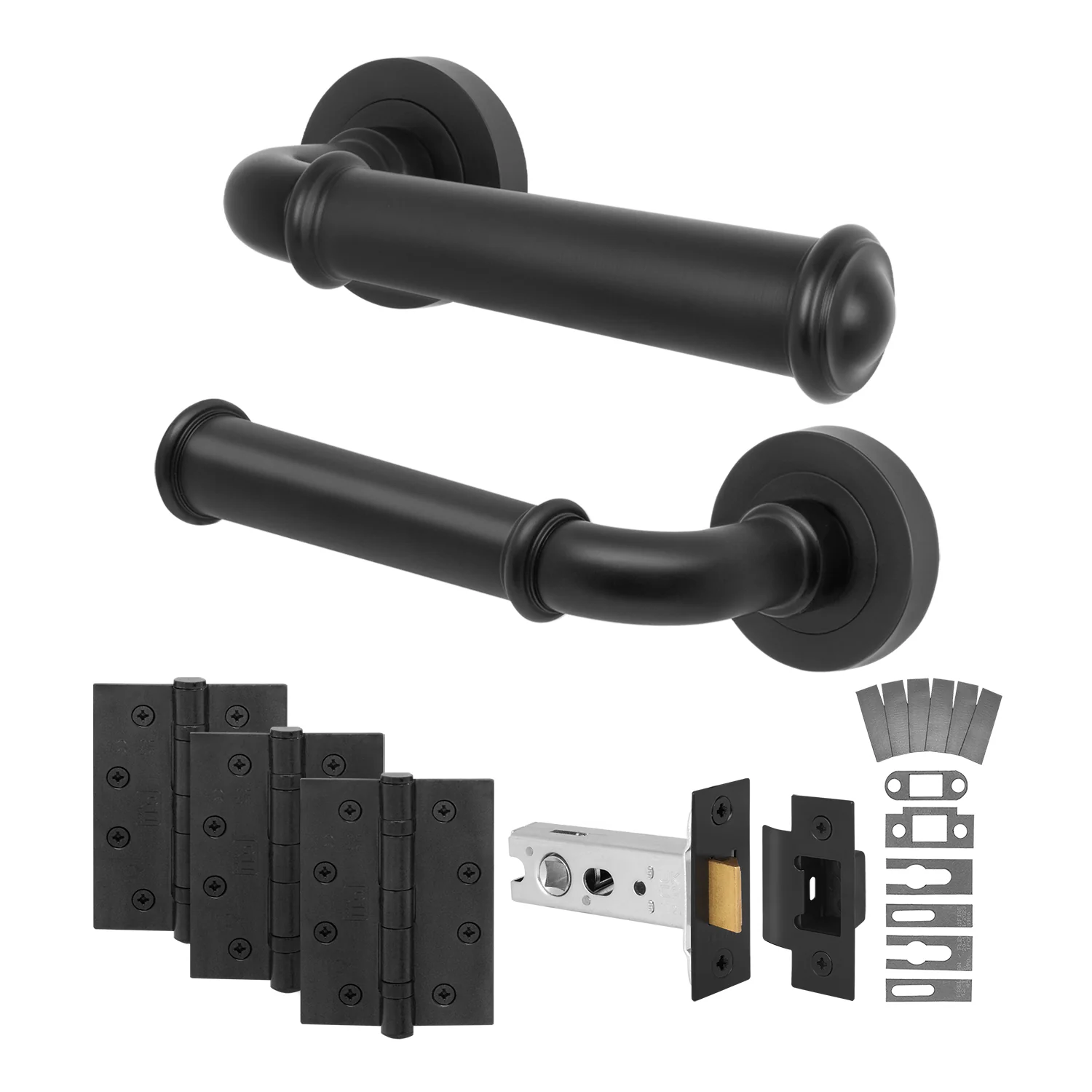 Claro Matt Black Lever on Rose Door Handle Kit - Medium Duty FD30-60 - 76mm Latch