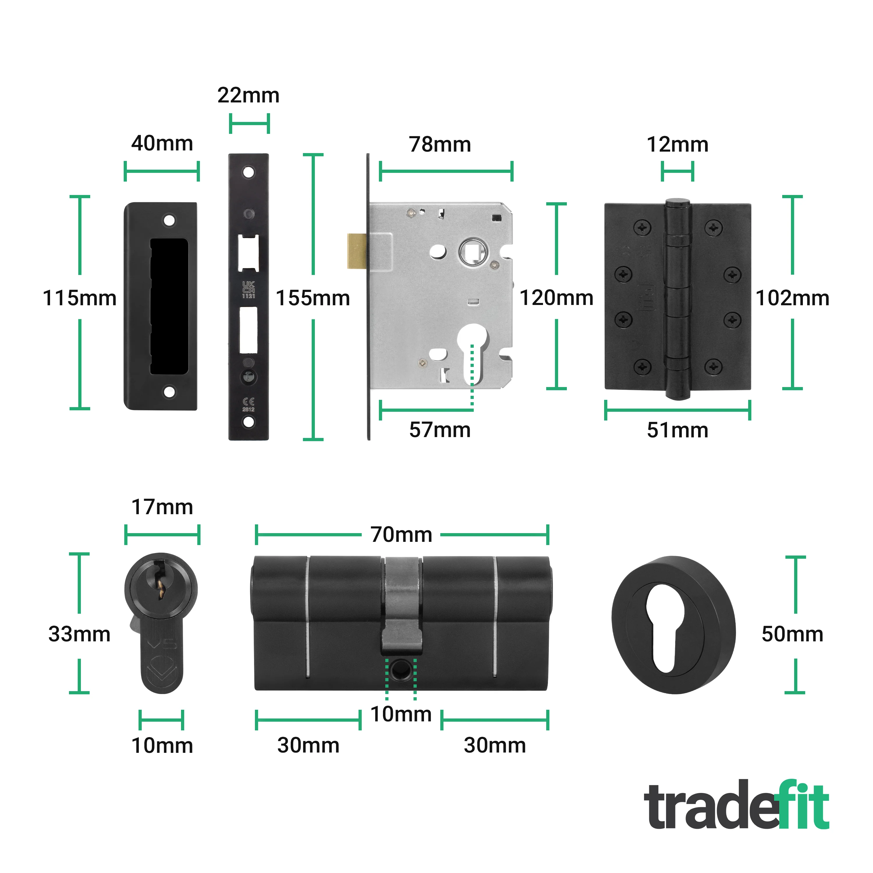 Claro Matt Black Lever on Rose Door Handle Kit - Medium Duty FD30/60 - 80mm Euro Sashlock and Double Cylinder - Master Keyed - Image 5
