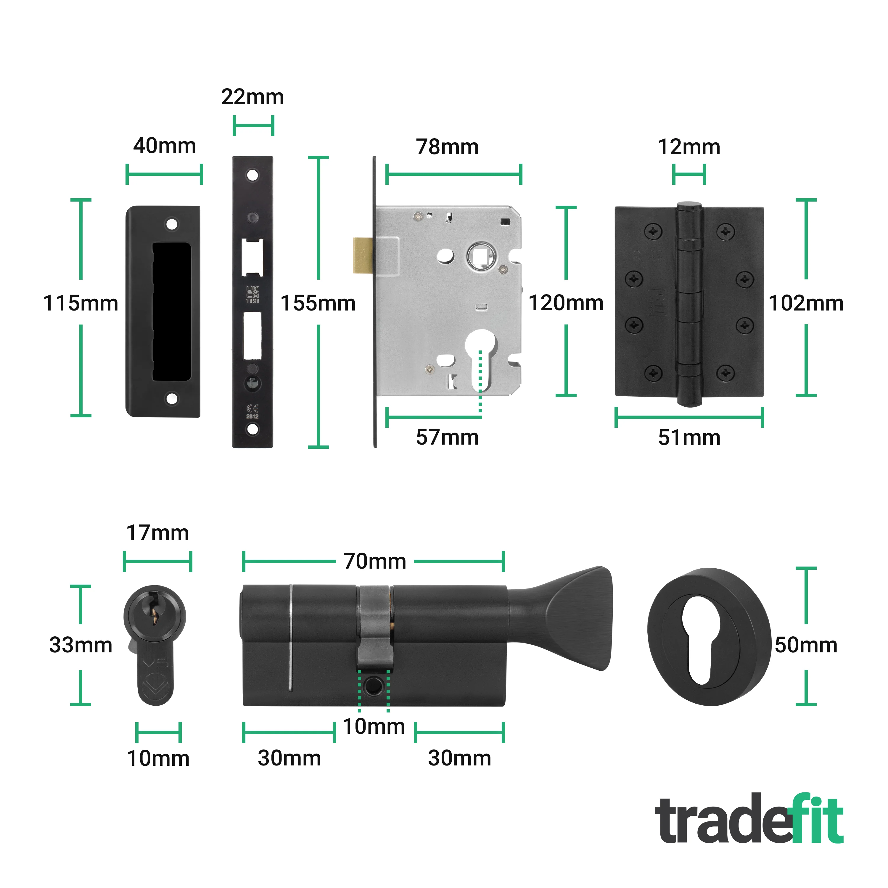 Claro Matt Black Lever on Rose Door Handle Kit - Medium Duty FD30/60 - 80mm Euro Sashlock and Thumbturn Cylinder - Keyed to Differ - Image 5