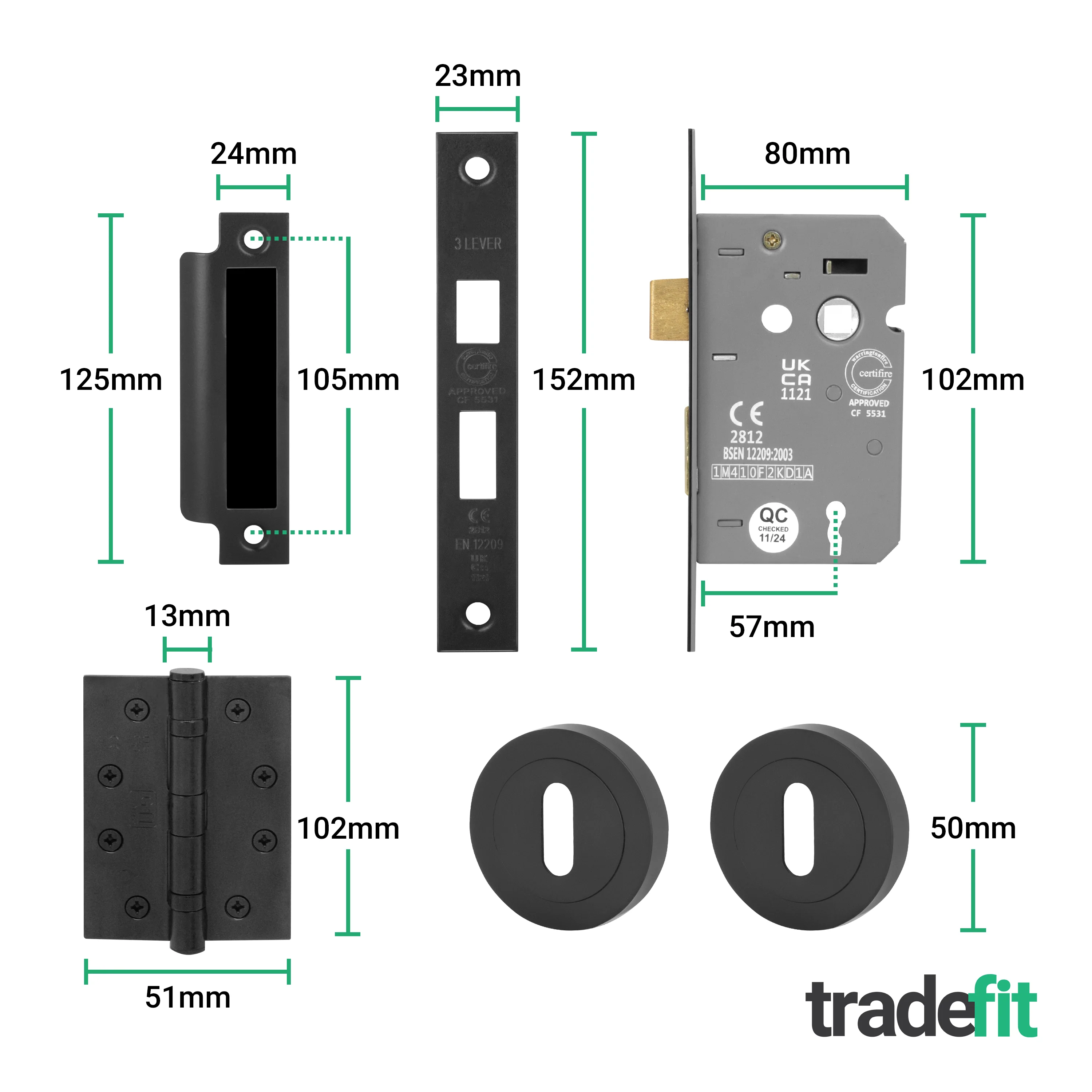Claro Matt Black Lever on Rose Door Handle Kit - Medium Duty FD30-60 - 80mm Sashlock - Image 5