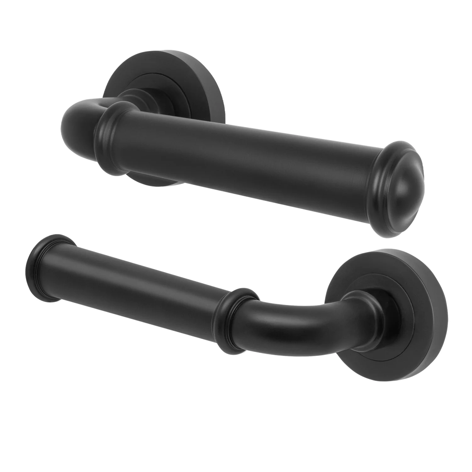 Claro Matt Black Lever on Rose Door Handles - Heavy Duty - FD30-60 Rated
