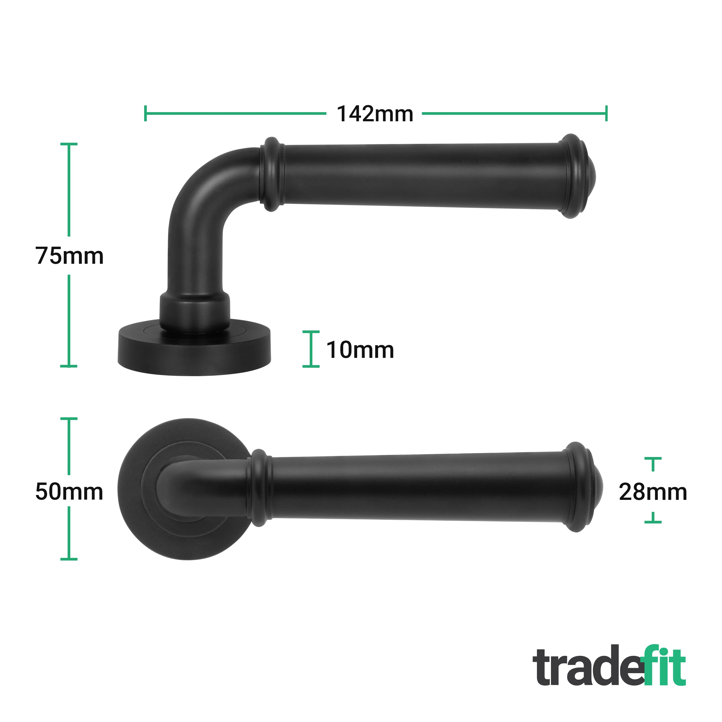 Claro Matt Black Lever on Rose Door Handles - Heavy Duty - FD30-60 Rated - Image 4
