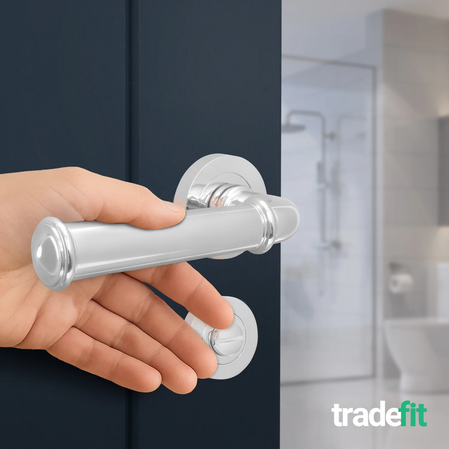 Claro Polished Chrome Lever on Rose Door Handle Kit - 64mm Bathroom Lock - Image 6