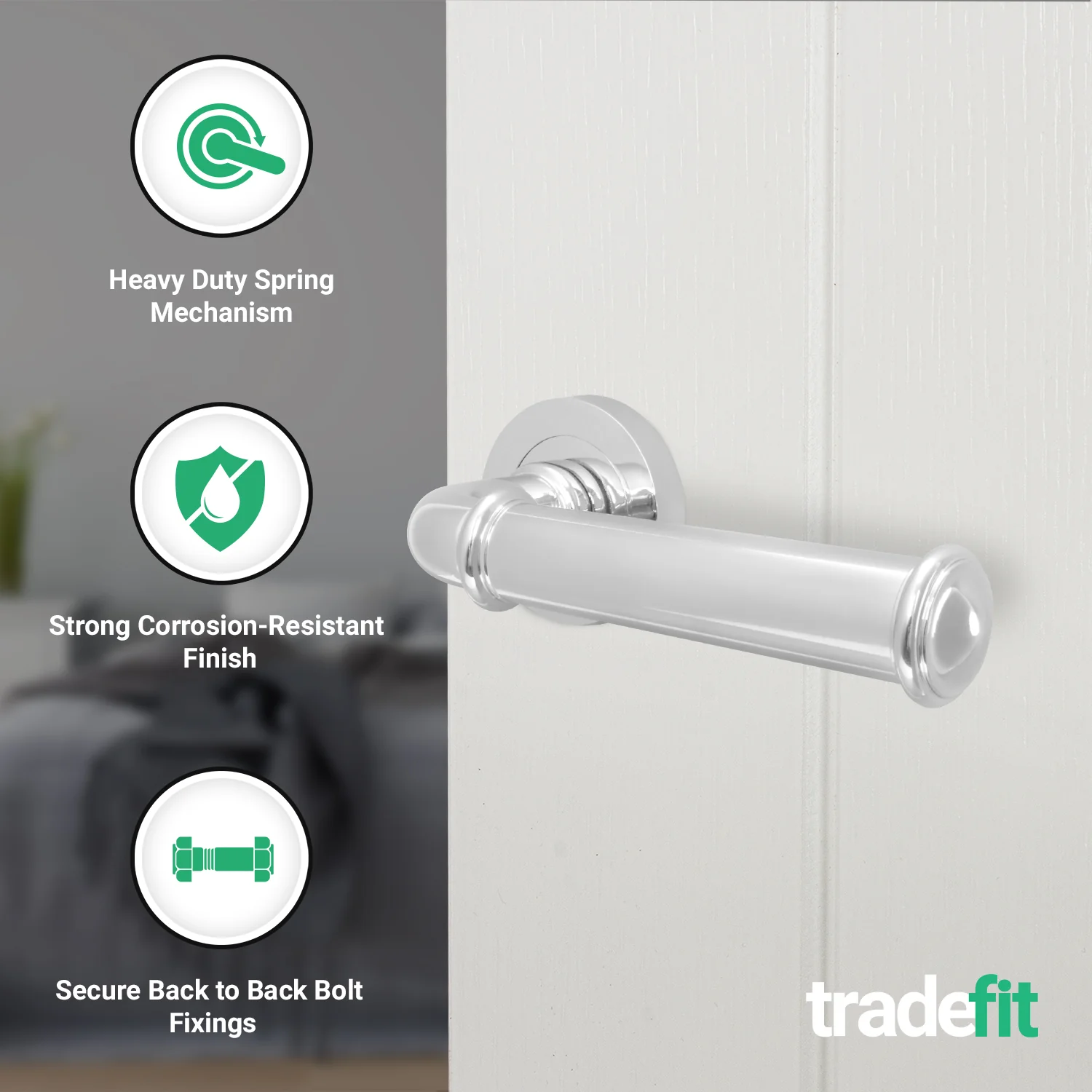Claro Polished Chrome Lever on Rose Door Handle Kit - 64mm Latch - Image 2