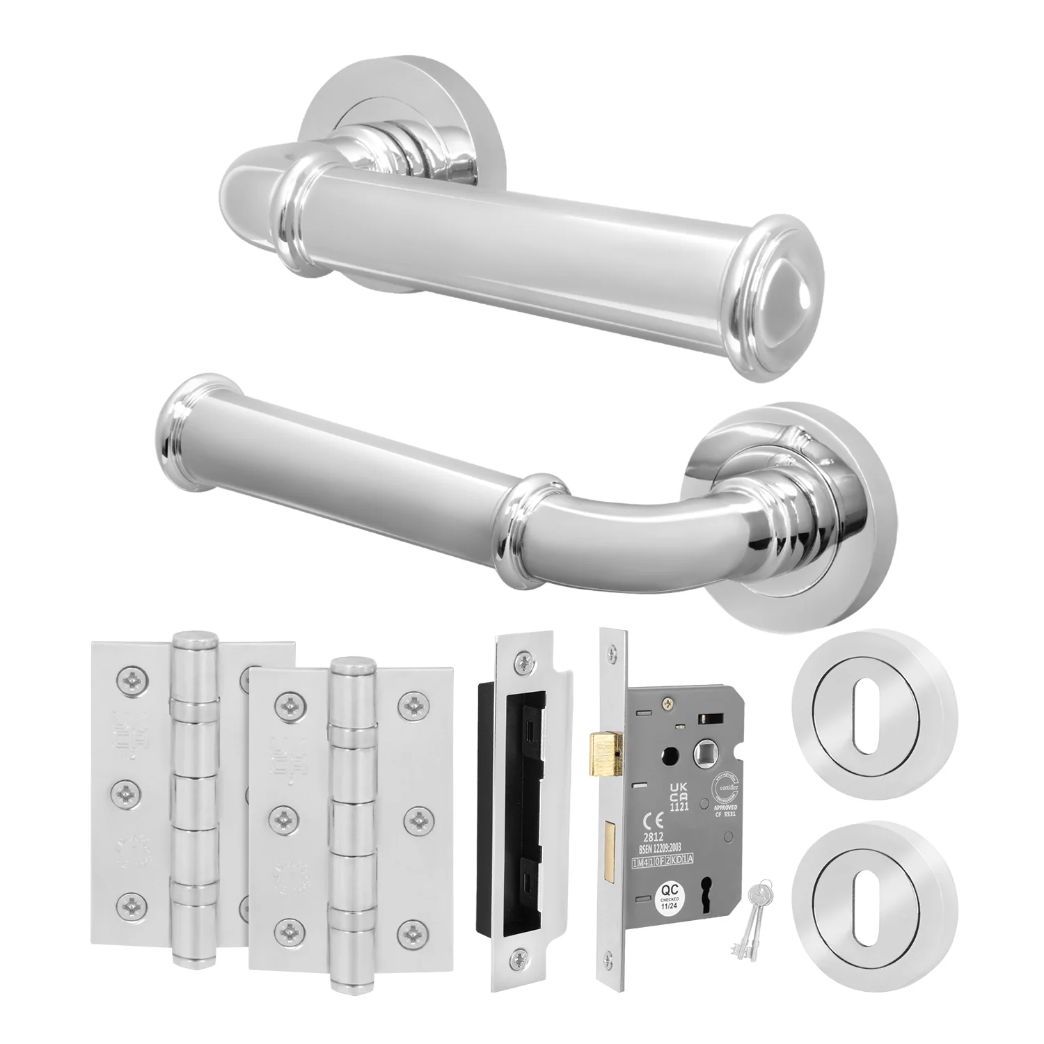 Claro Polished Chrome Lever on Rose Door Handle Kit - Sashlock