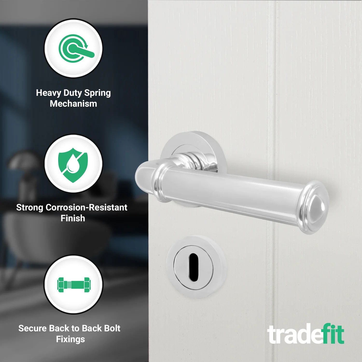 Claro Polished Chrome Lever on Rose Door Handle Kit - Sashlock - Image 2