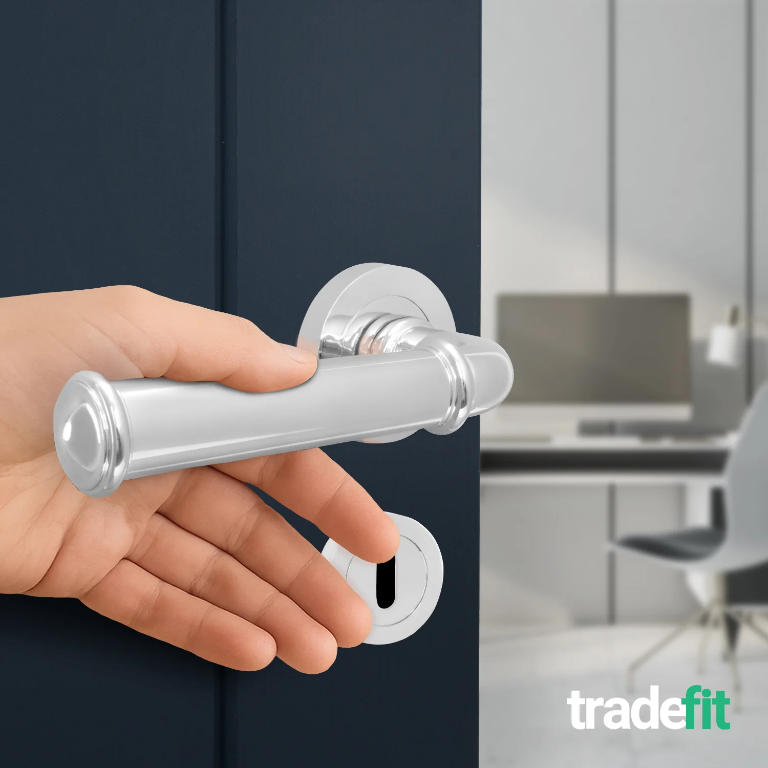 Claro Polished Chrome Lever on Rose Door Handle Kit - Medium Duty FD30/60 - 80mm Sashlock - Image 6