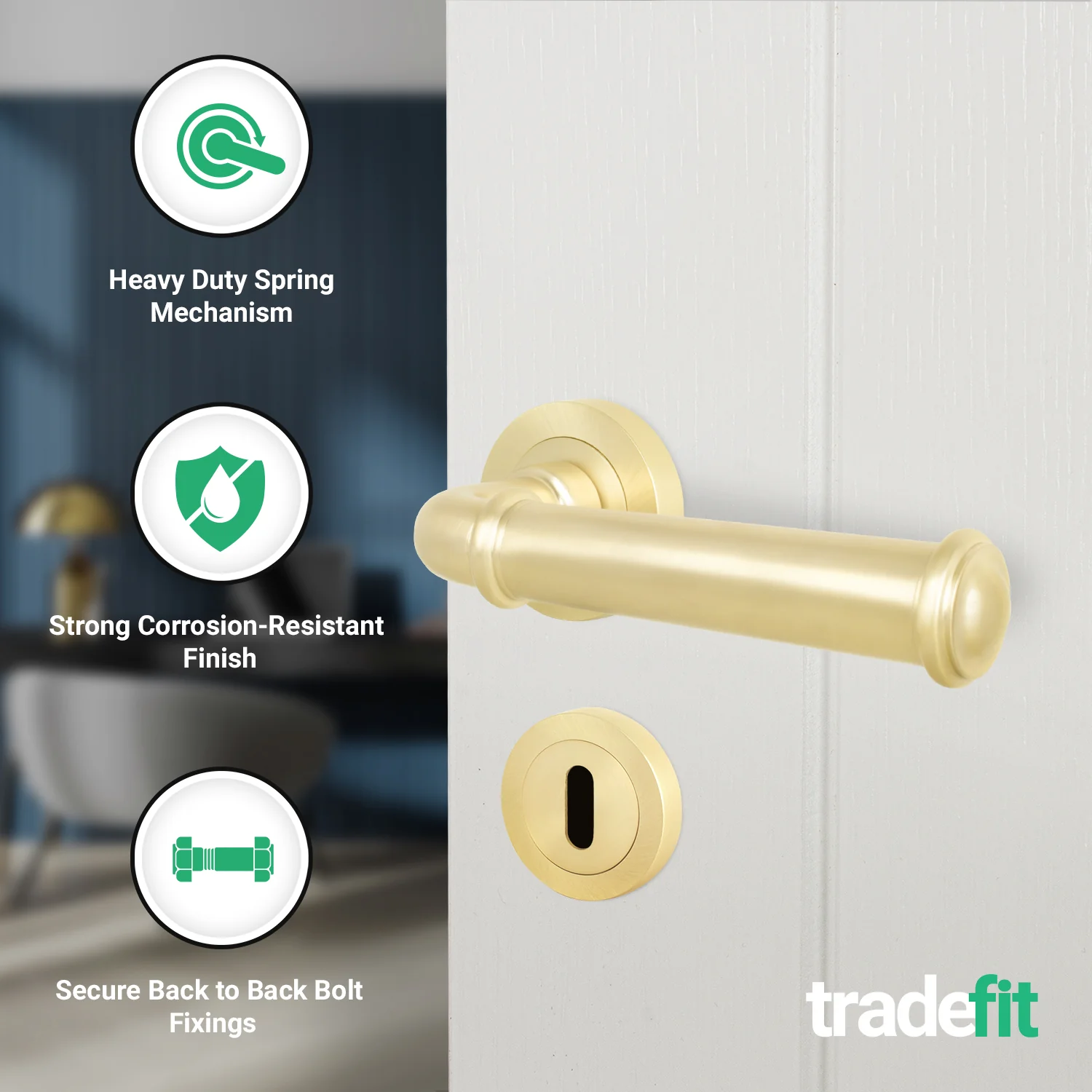 Claro Satin Brass Lever on Rose Door Handle Kit - Sashlock - Image 2