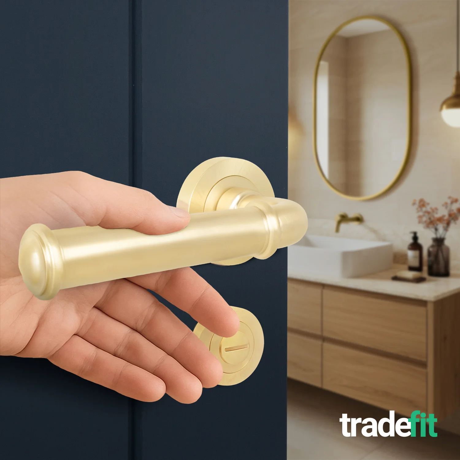 Claro Satin Brass Lever on Rose Door Handle Kit - Medium Duty FD30/60 - 80mm Bathroom Lock - Image 6
