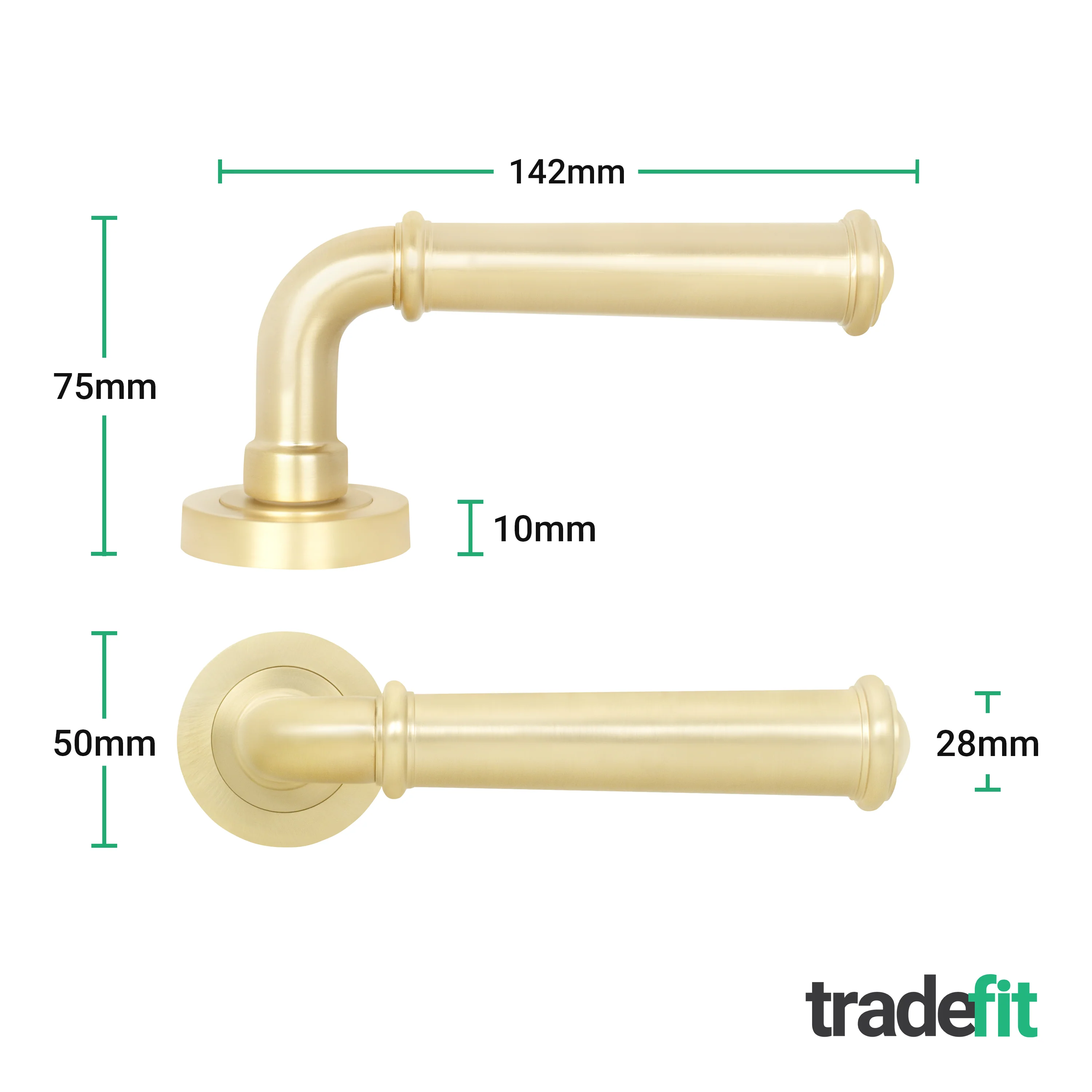 Claro Satin Brass Lever on Rose Door Handle Kit - Medium Duty FD30/60 - 80mm Euro Sashlock and Thumbturn Cylinder - Keyed Alike - Image 4