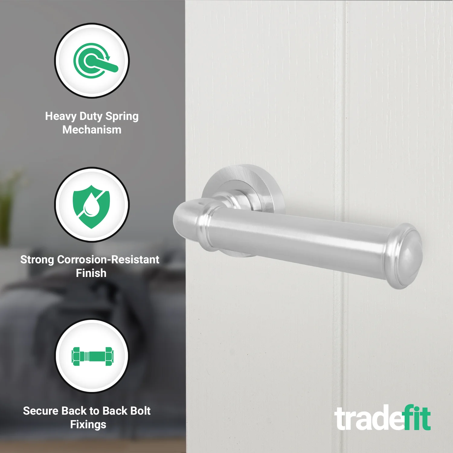 Claro Satin Nickel Lever on Rose Door Handle Kit - 64mm Latch - Image 2