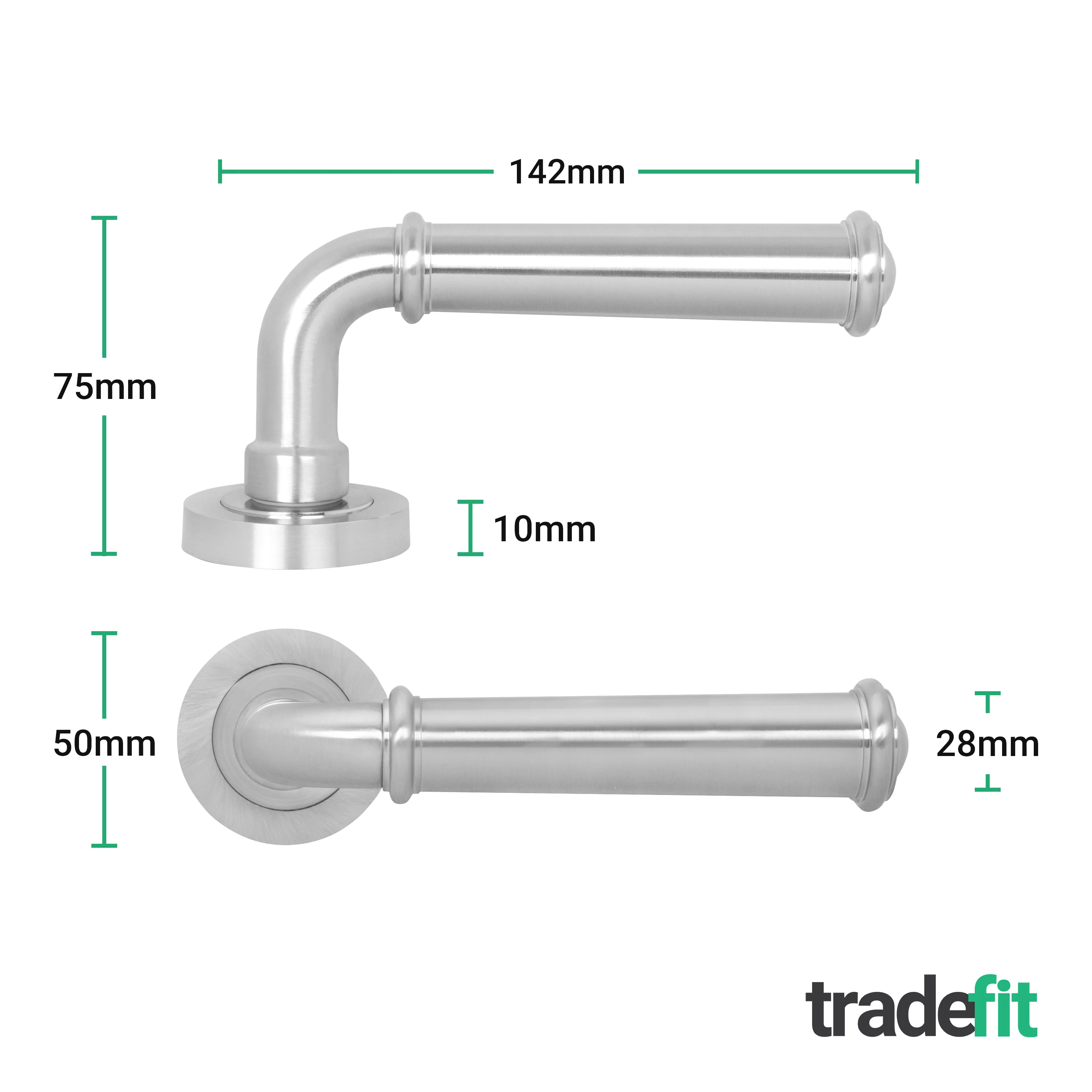 Claro Satin Nickel Lever on Rose Door Handle Kit - 64mm Latch - Image 4