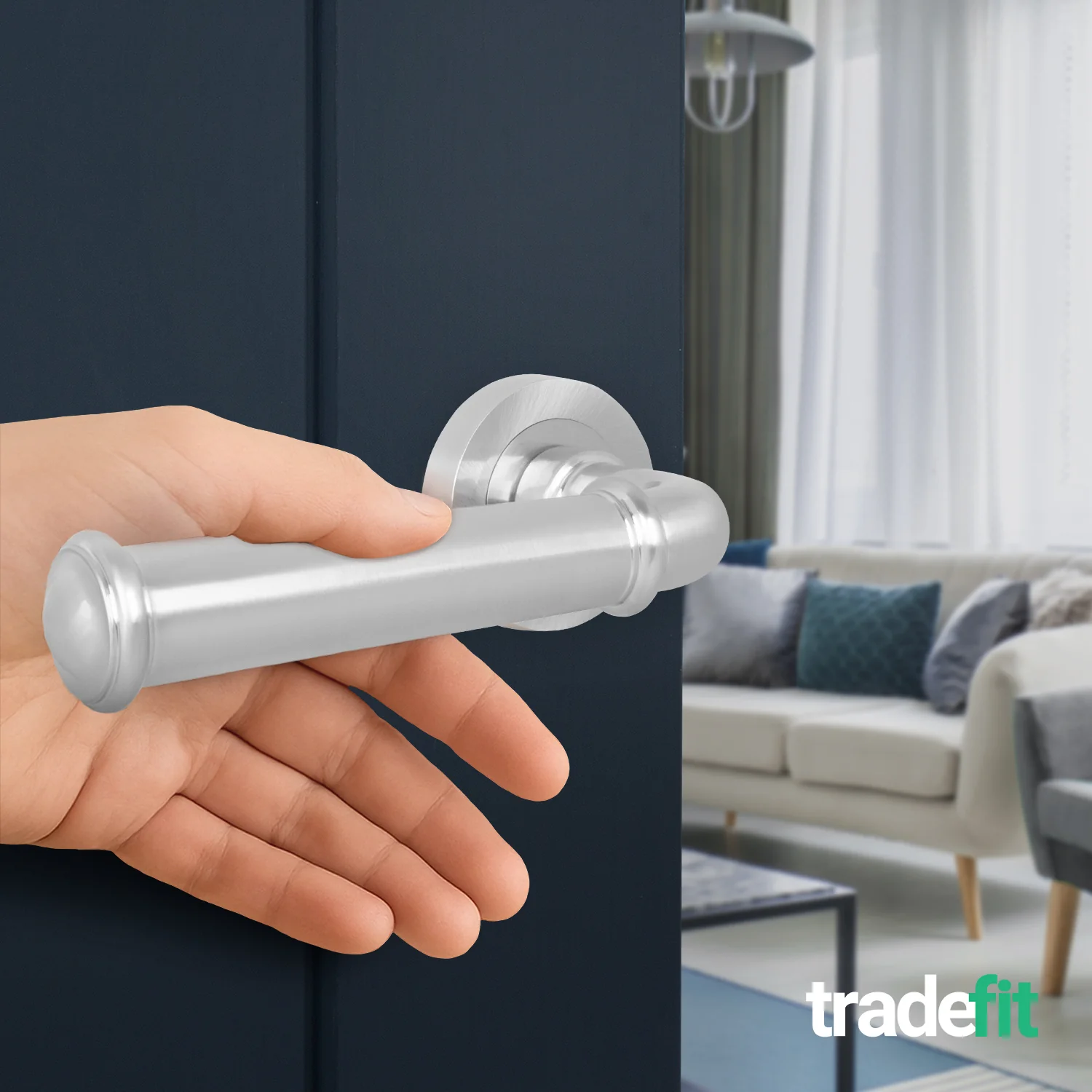 Claro Satin Nickel Lever on Rose Door Handle Kit - 64mm Latch - Image 6