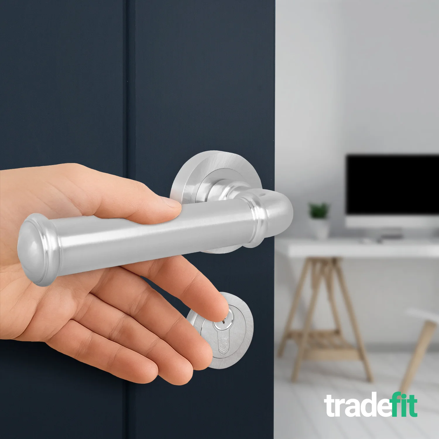 Claro Satin Nickel Lever on Rose Door Handle Kit - Medium Duty FD30/60 - 80mm Euro Sashlock and Double Cylinder - Keyed Alike - Image 6