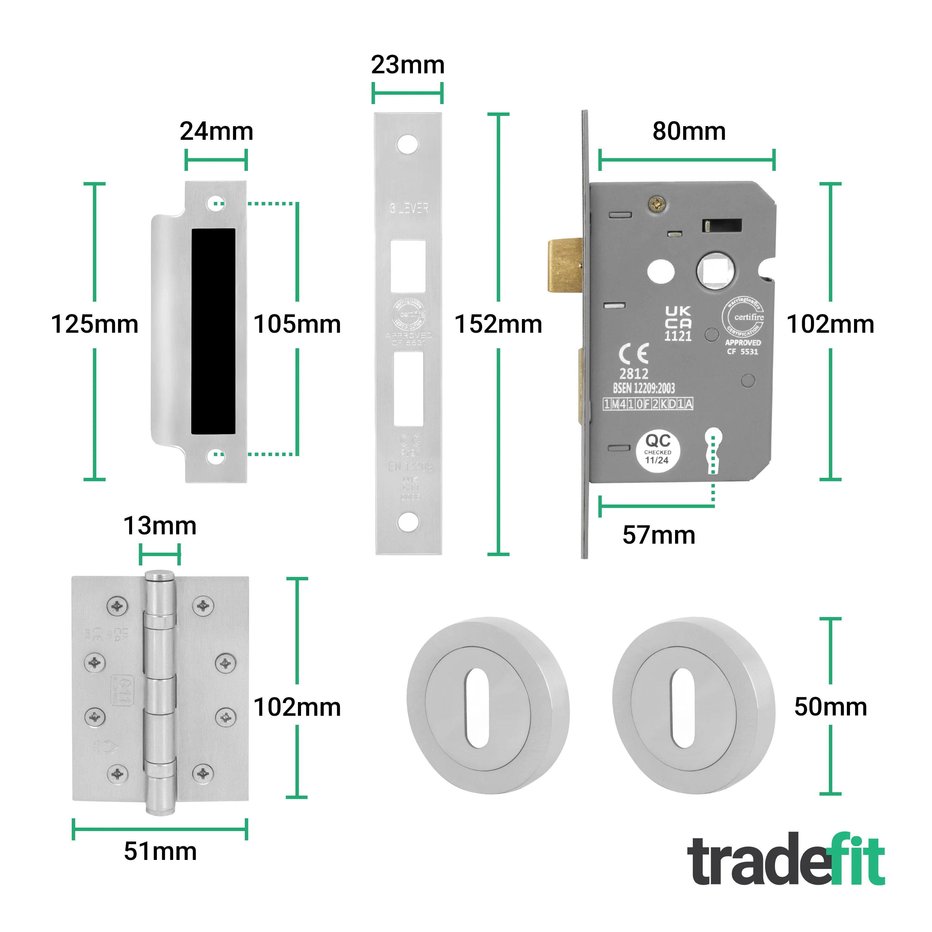 Claro Satin Nickel Lever on Rose Door Handle Kit - Medium Duty FD30/60 - 80mm Sashlock - Image 5