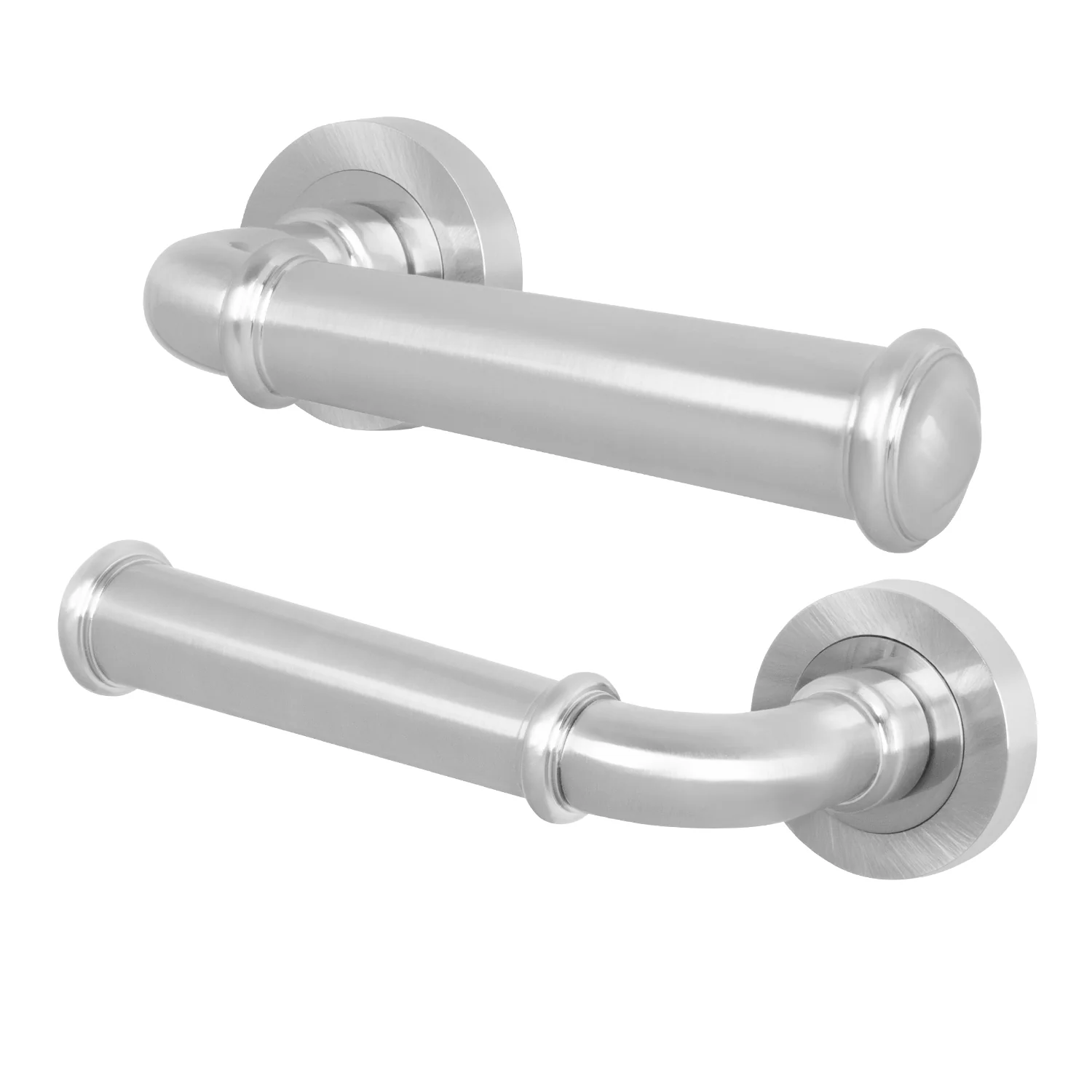 Claro Satin Nickel Lever on Rose Door Handles - Heavy Duty - FD30/60 Rated