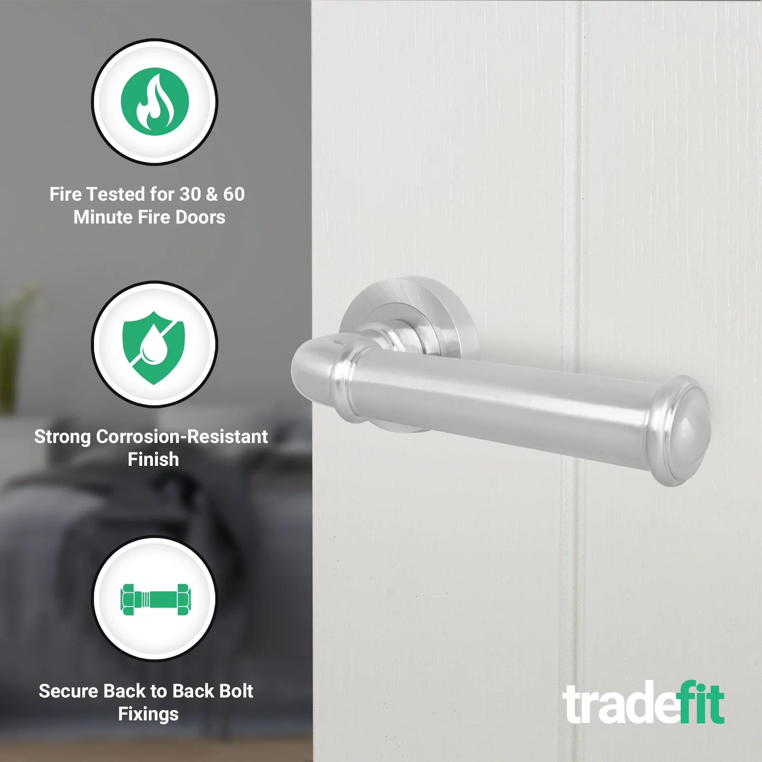 Claro Satin Nickel Lever on Rose Door Handles - Heavy Duty - FD30/60 Rated - Image 2