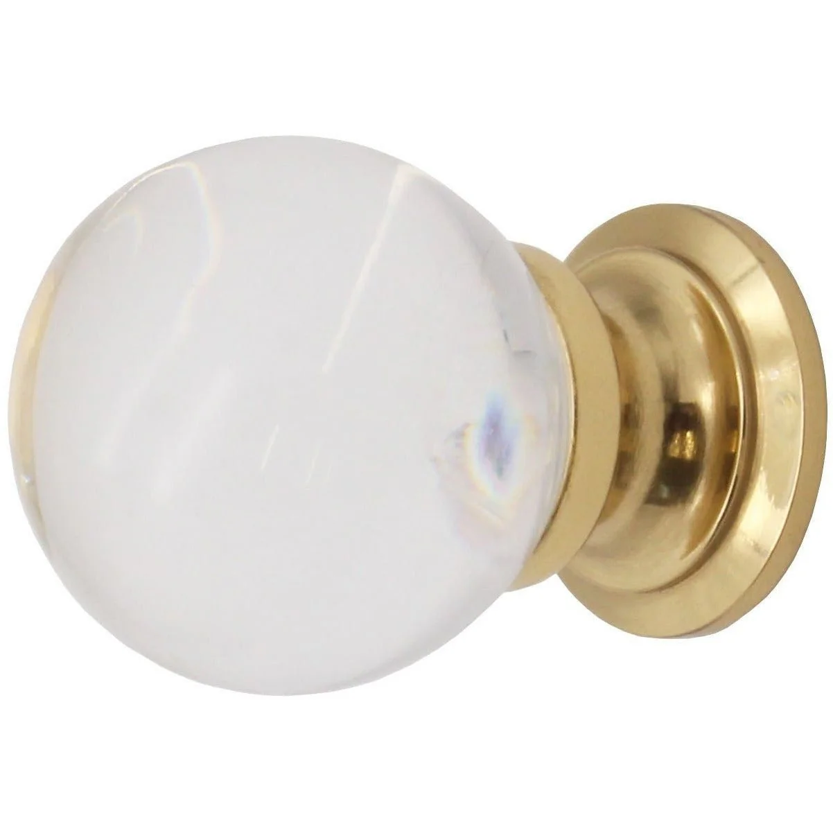 Glass Cupboard Knob Clear Ball - 30mm - Polished Brass - Image 3