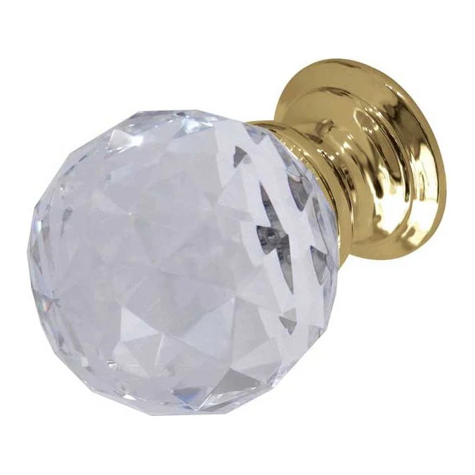Glass Facetted Cupboard Knob - 25mm - Polished Brass