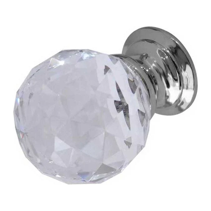 Clear Facetted Glass Cupboard Knob - 25mm - Polished Chrome