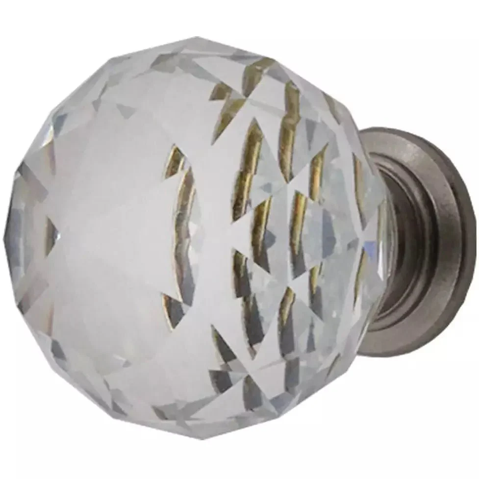 Clear Facetted Glass Cupboard Knob - 40mm - Satin Nickel - Image 3