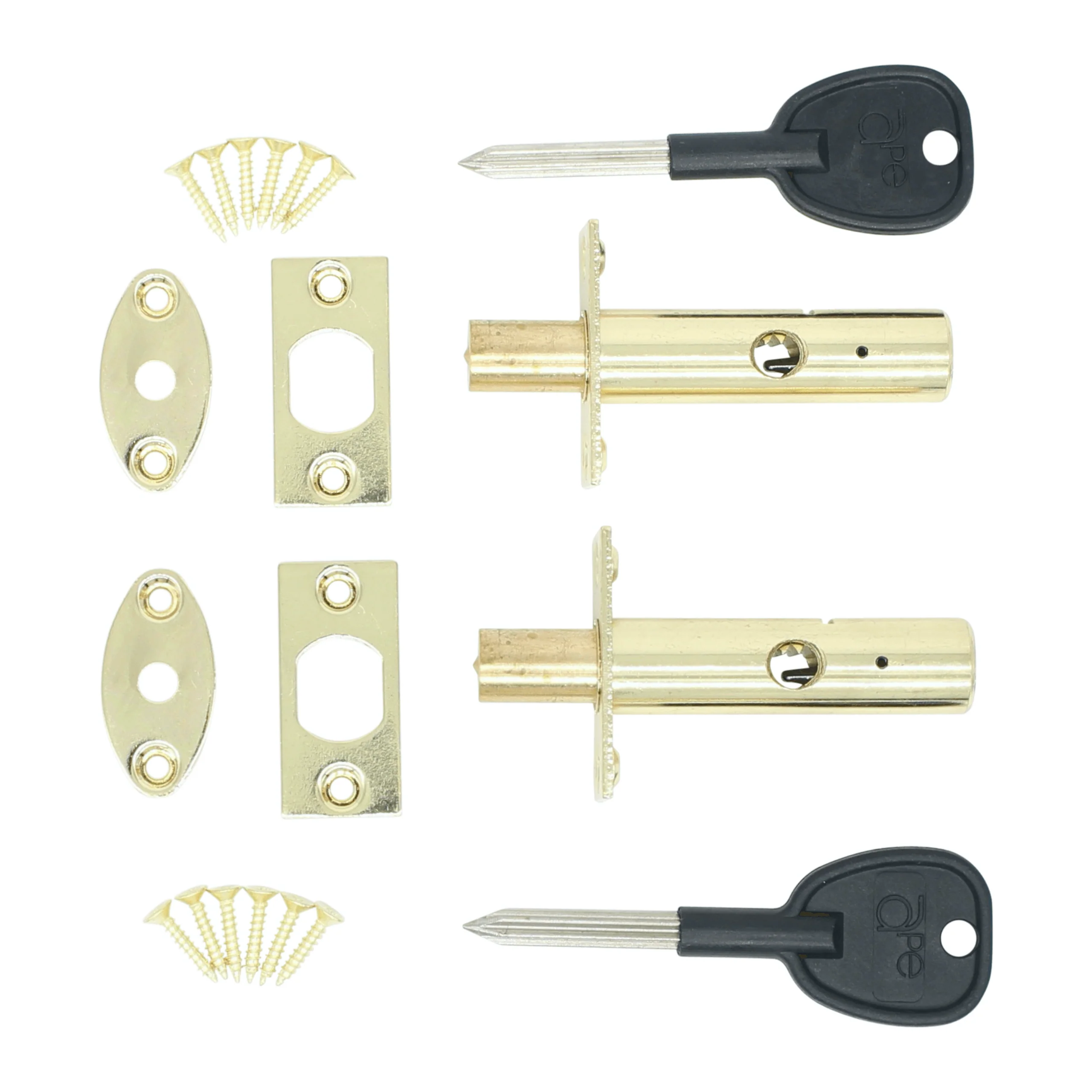 Concealed Door Security Rack Bolts Pack of 2 + 2 Keys - 61mm - Brass