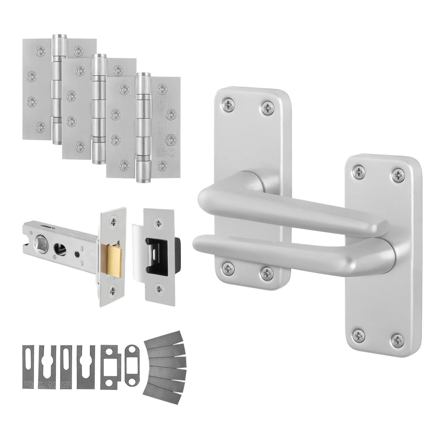 Contractor Satin Aluminium Door Handle Fire Door Pack - Latch - FD30/60