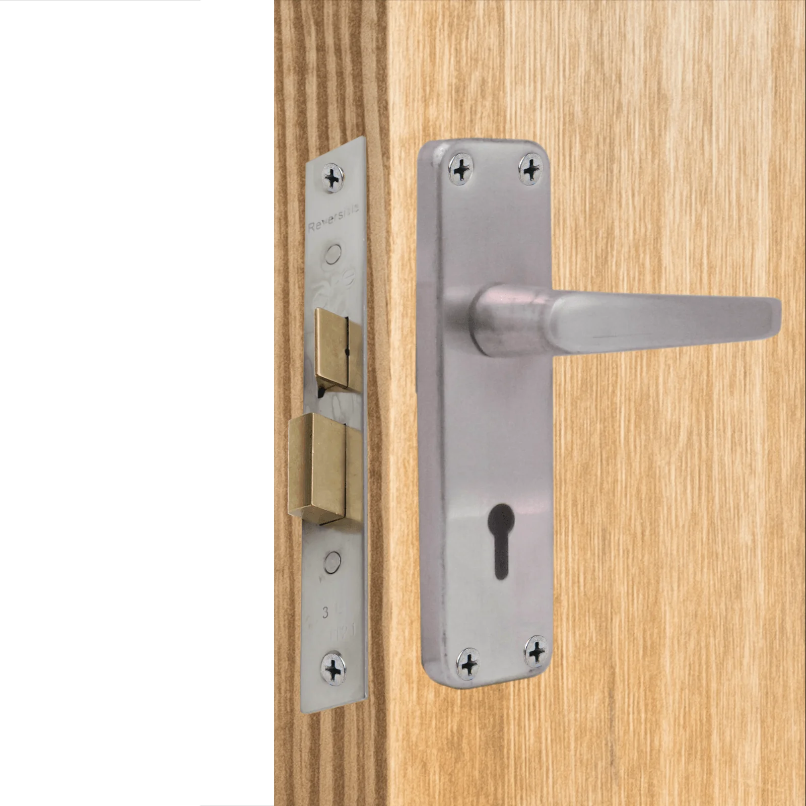 Aluminium Lever Door Handle Lock Kit / Pack - 153 x 40mm - Satin Aluminium - Image 5