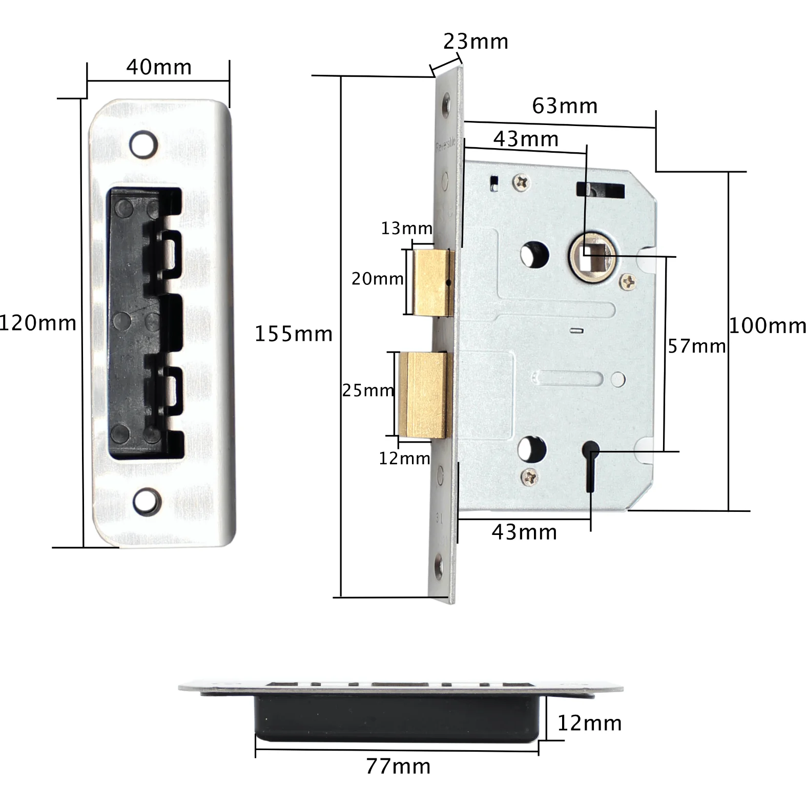 Aluminium Lever Door Handle Lock Kit / Pack - 153 x 40mm - Satin Aluminium - Image 6
