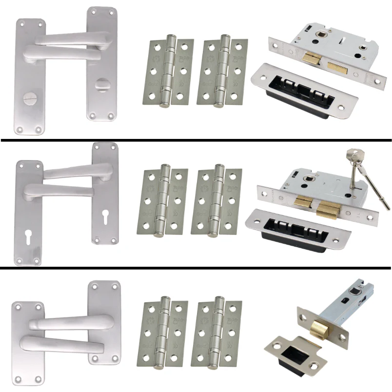 Aluminium Lever Door Handle Lock Kit / Pack - 153 x 40mm - Satin Aluminium - Image 8