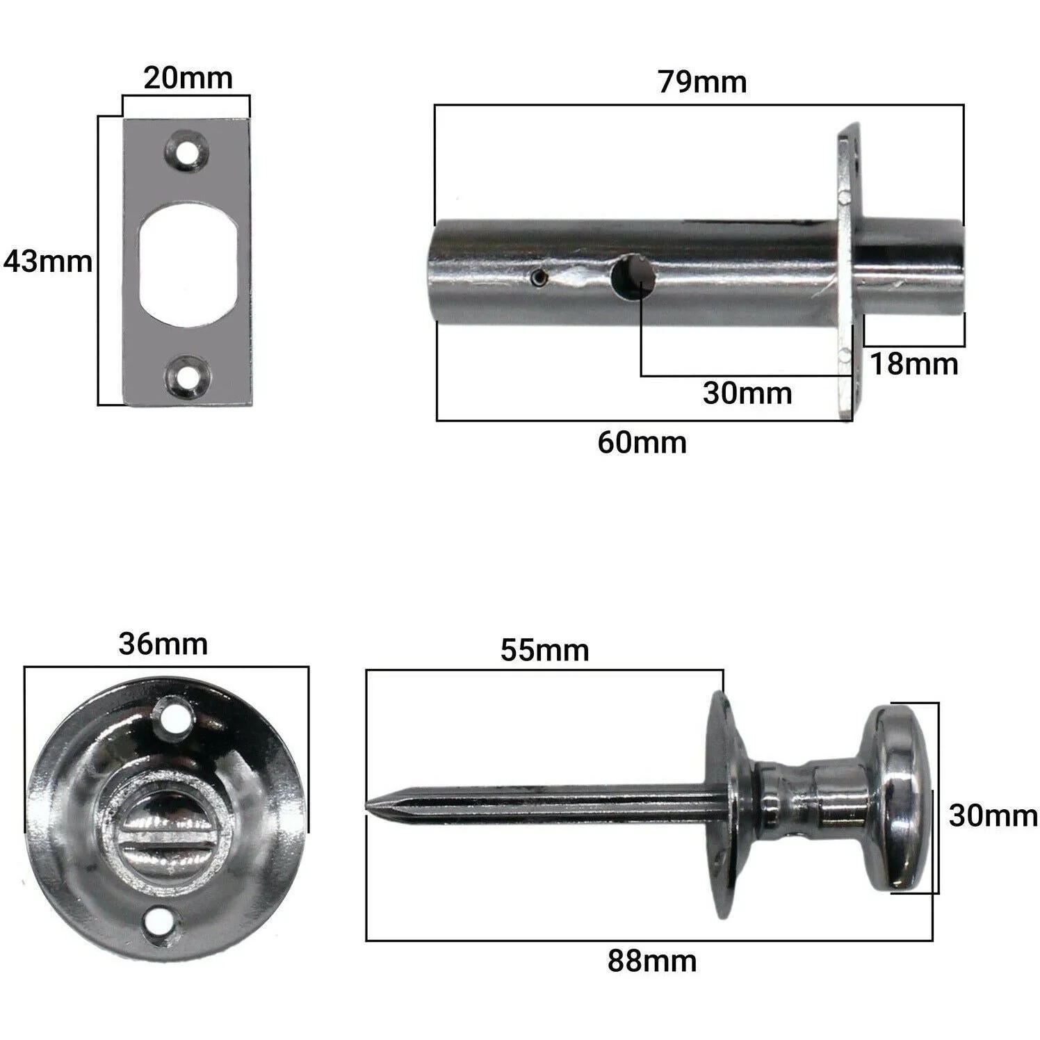 Bathroom Oval Thumb Turn & Release 60 mm c/w Mortice Rack Bolt  - Satin Chrome - Image 3