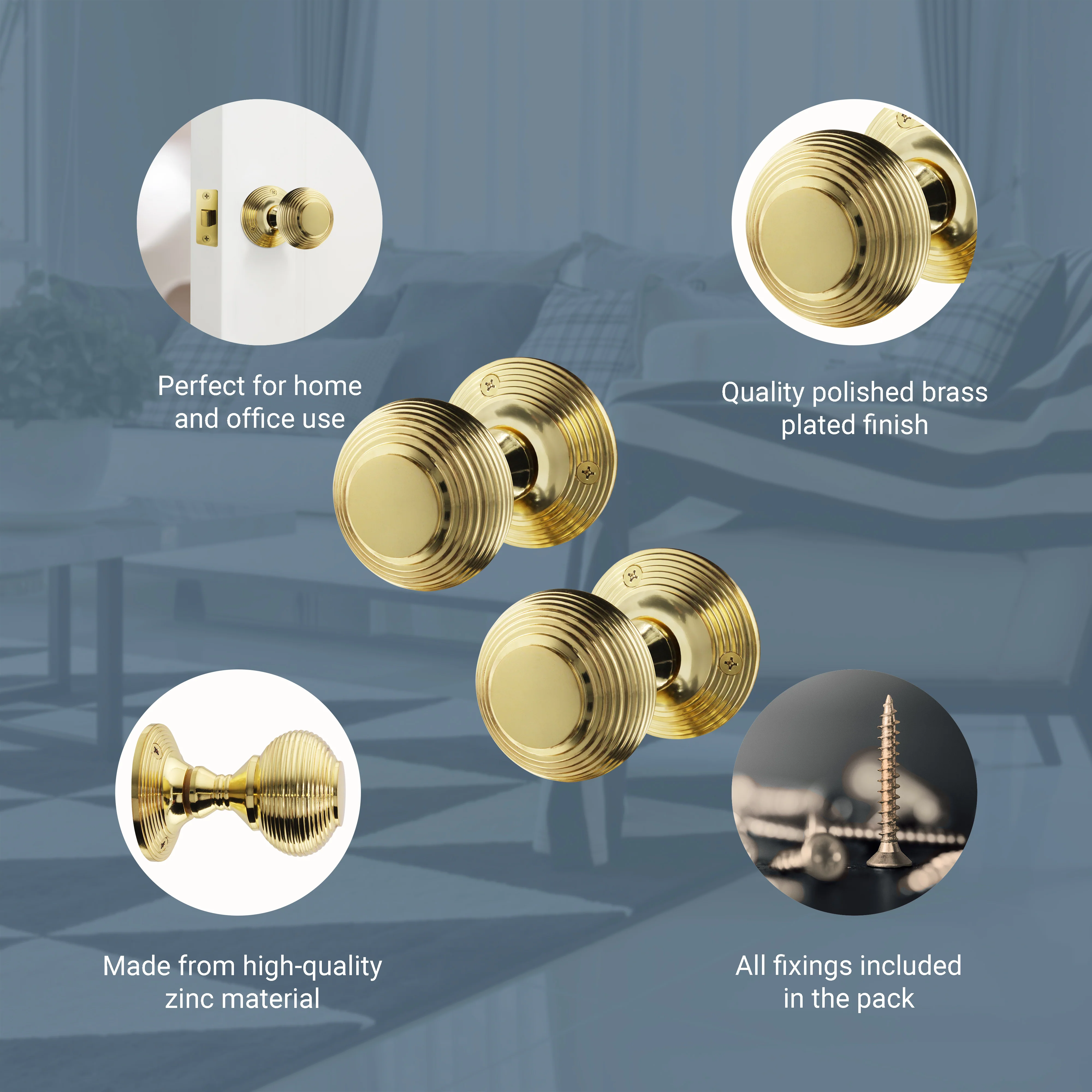 Beehive Polished Brass Mortice Door Knob - Image 4
