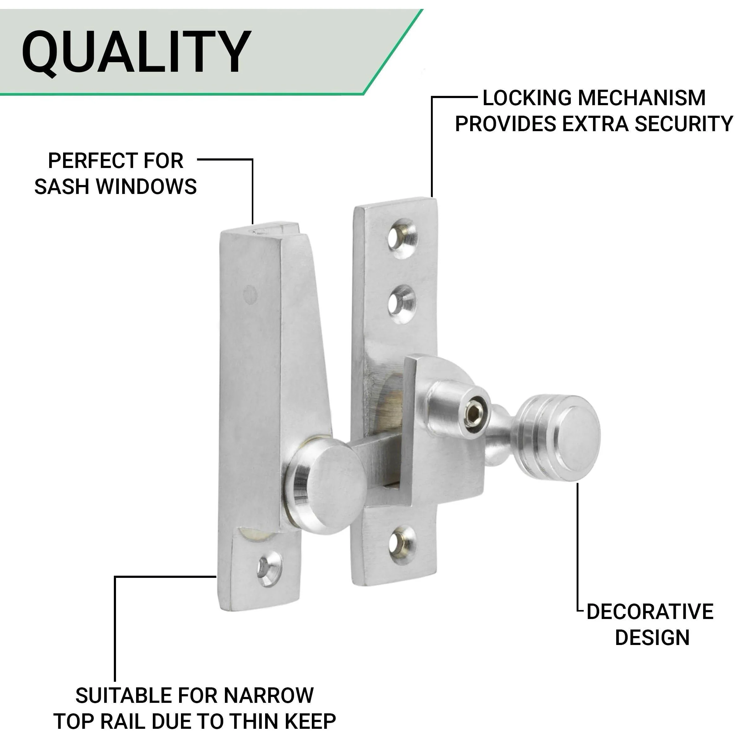 Beehive Lockable Sash Window Fastener - Satin Chrome - Image 4