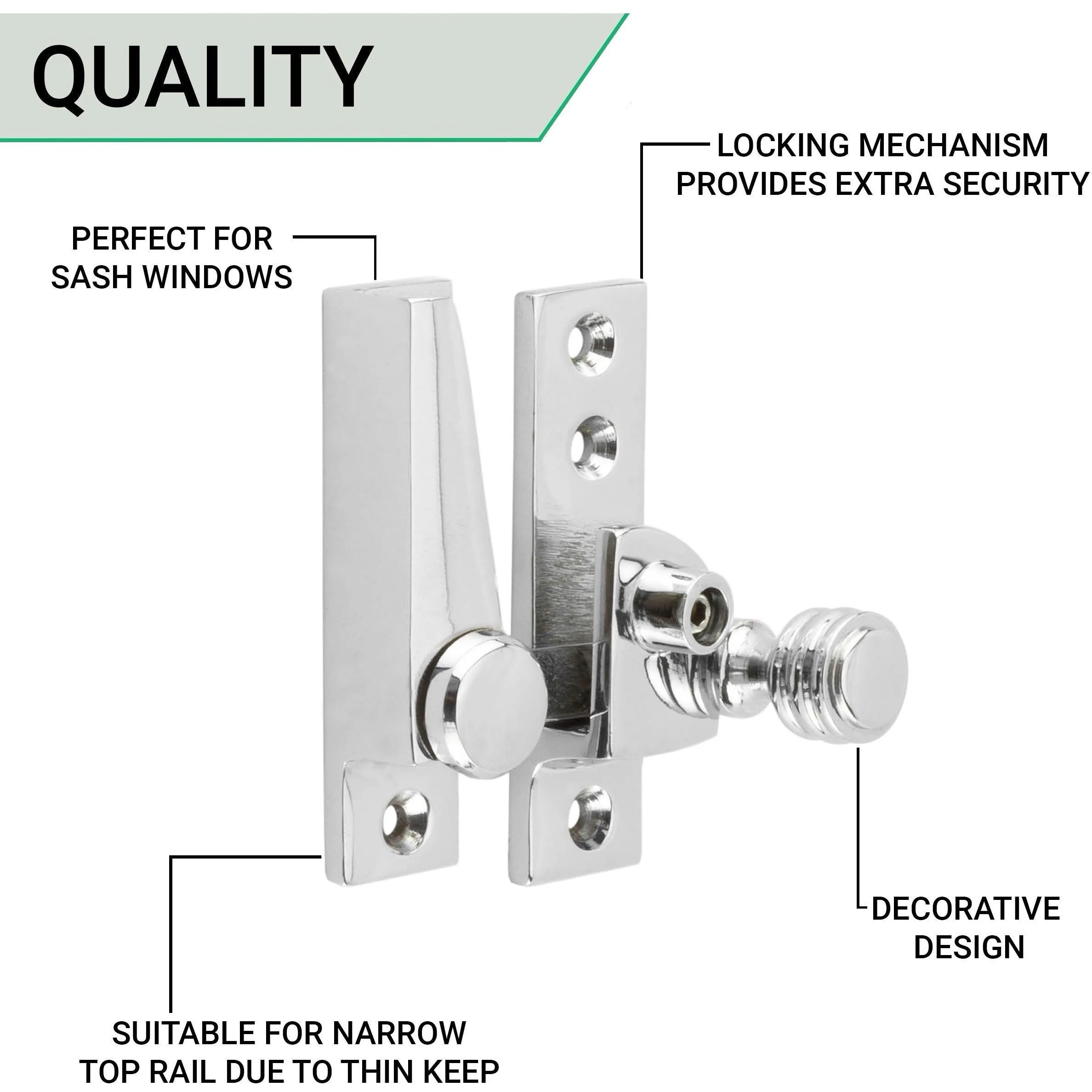 Beehive Lockable Sash Window Fastener - Polished Chrome - Image 4