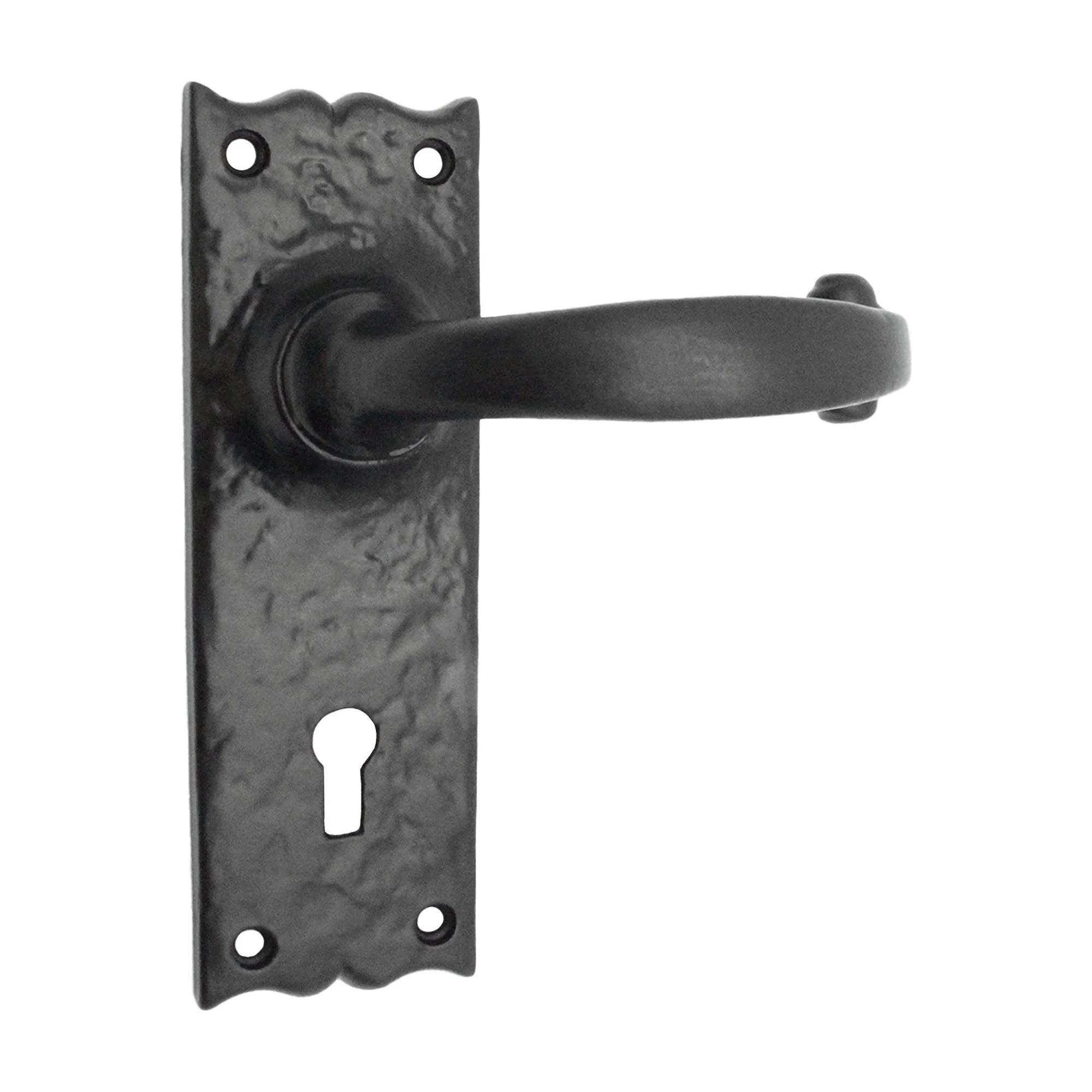 Black Iron Lever Door Handles on Backplate Traditional Canterbury Pattern 5 Lever Lock Pack - 150 x 47mm - 65mm Lock & 76mm Hinge- Black Antique Iron - Image 2