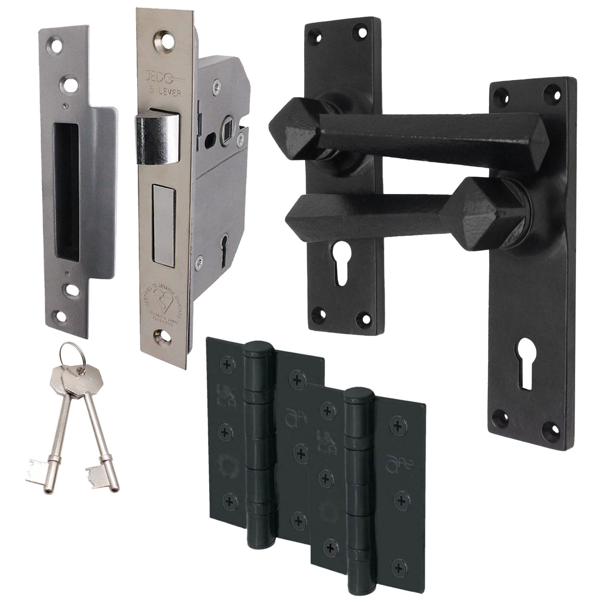 Tudor Antique Black Iron Lever Door Handle Pack - BS3621 5 Lever Sashlock