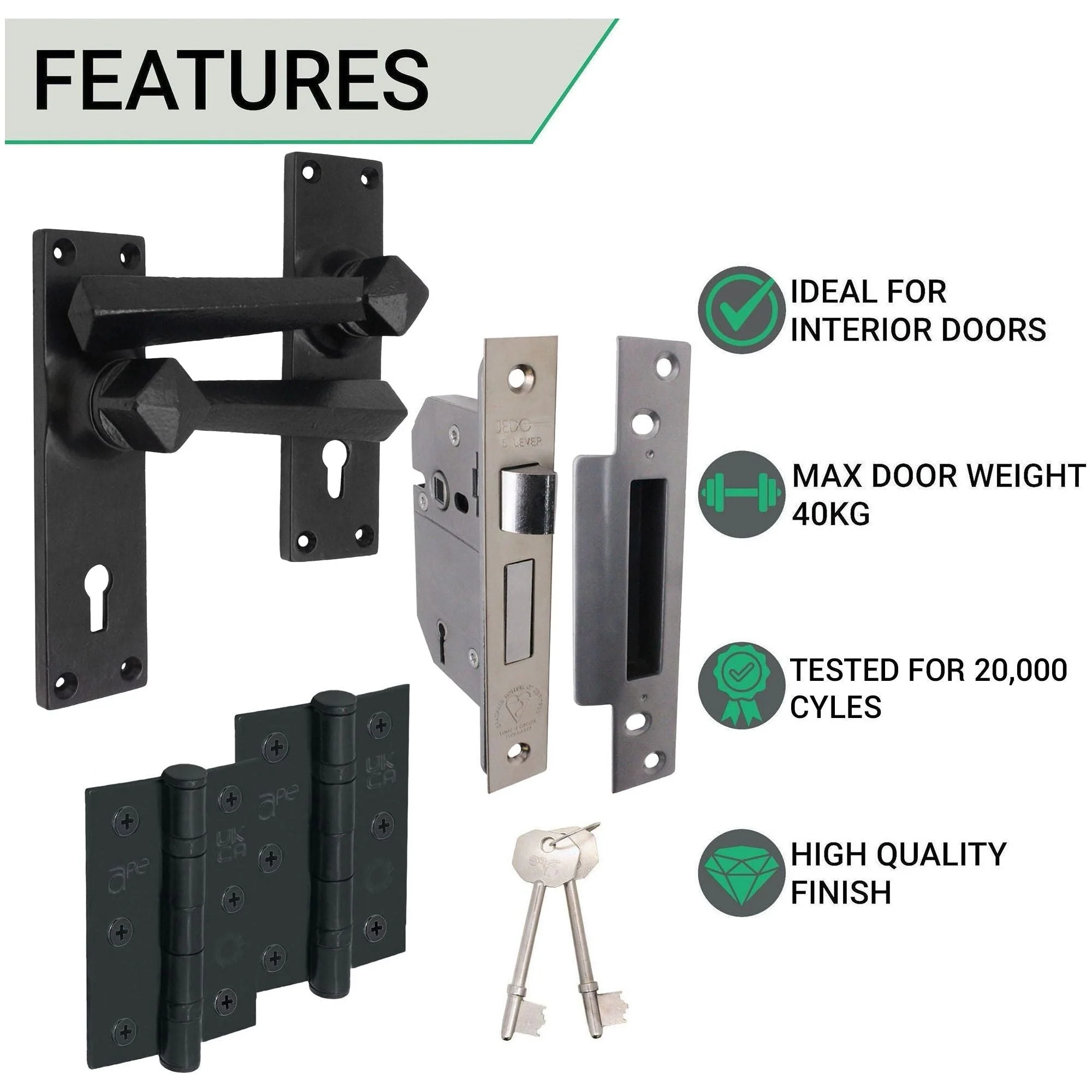 Tudor Antique Black Iron Lever Door Handle Pack - BS3621 5 Lever Sashlock - Image 3