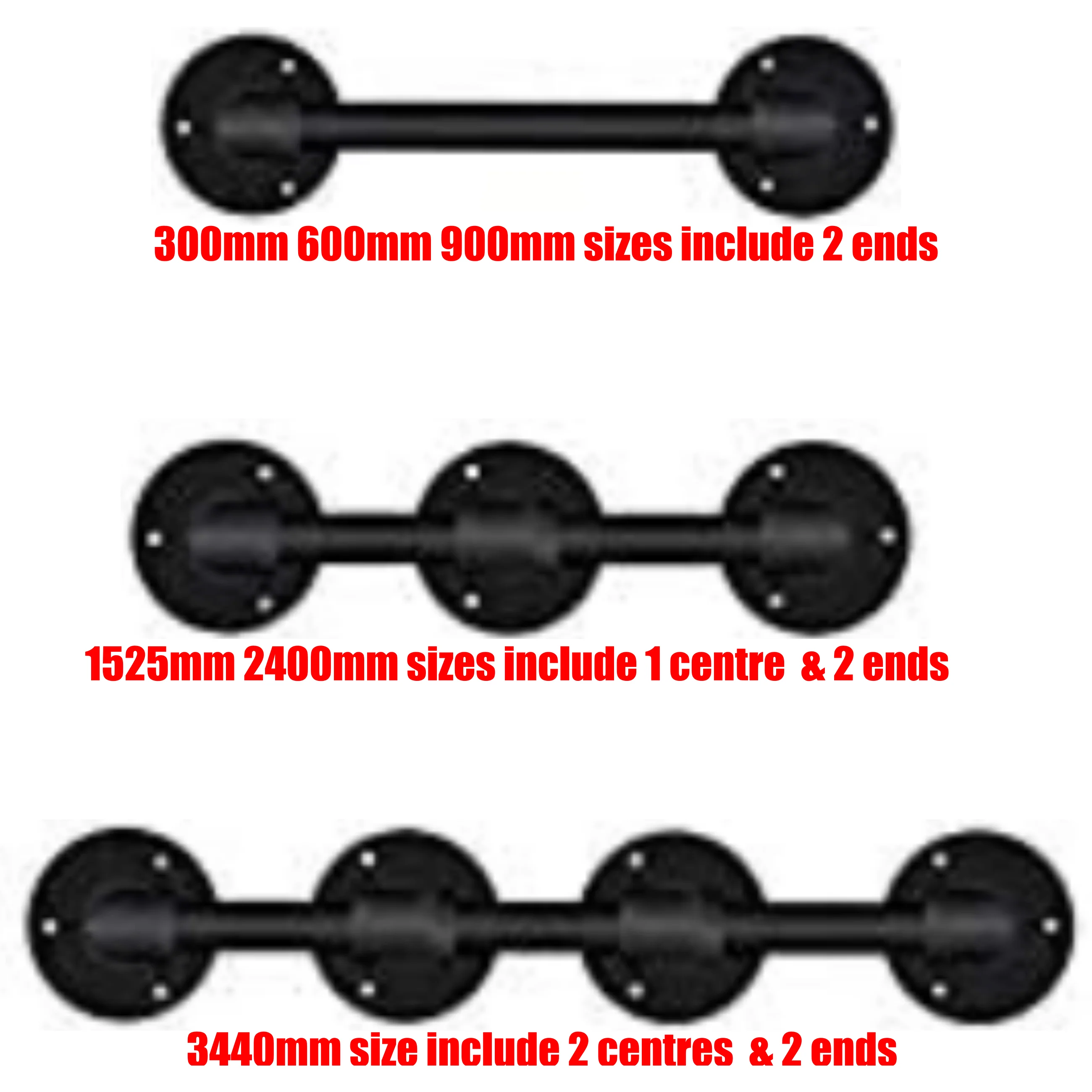 Black Handrail Grab Rail Kit 1525mm - Cast Iron - Image 10
