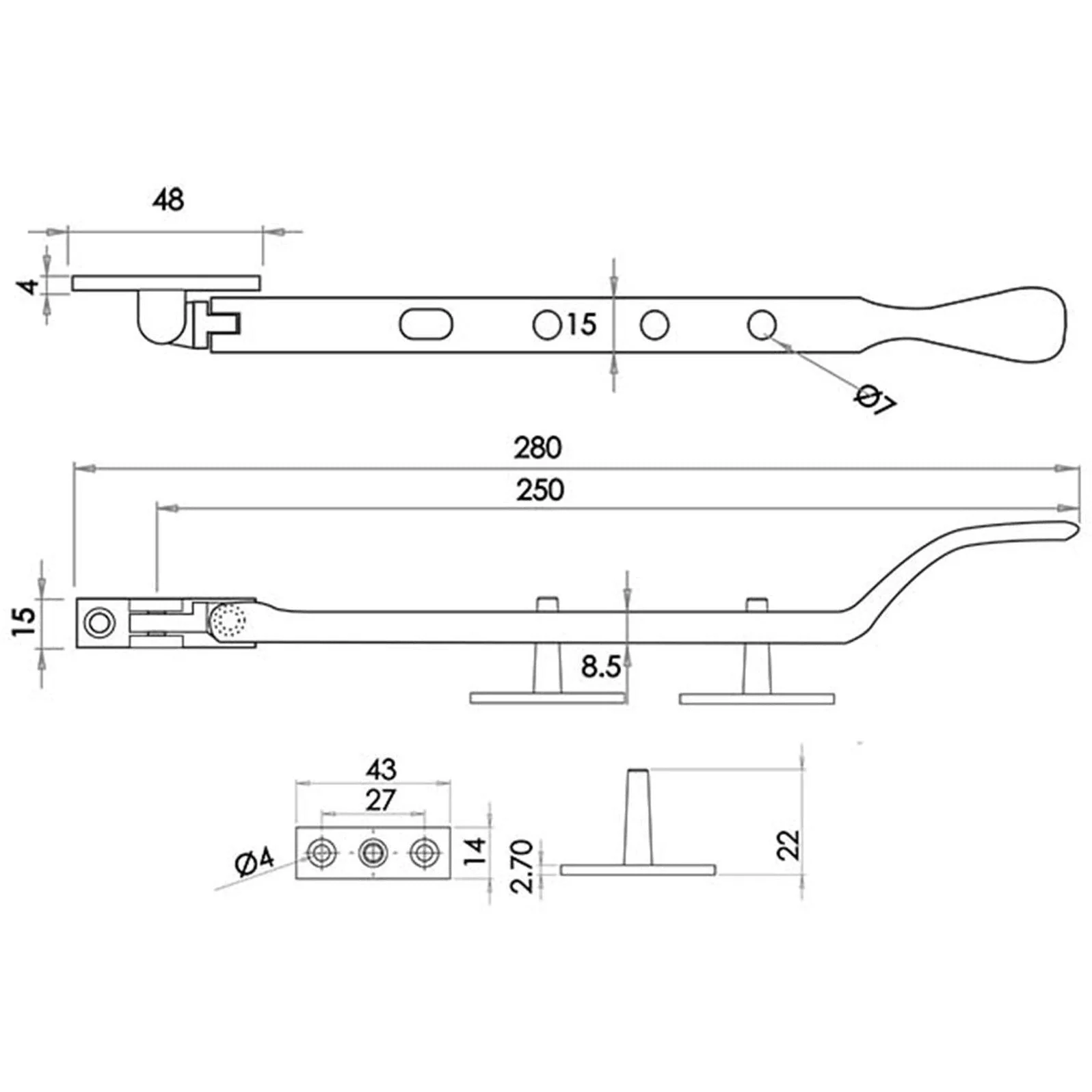 Victorian Casement Window Stay - 250mm - Polished Brass - Image 2