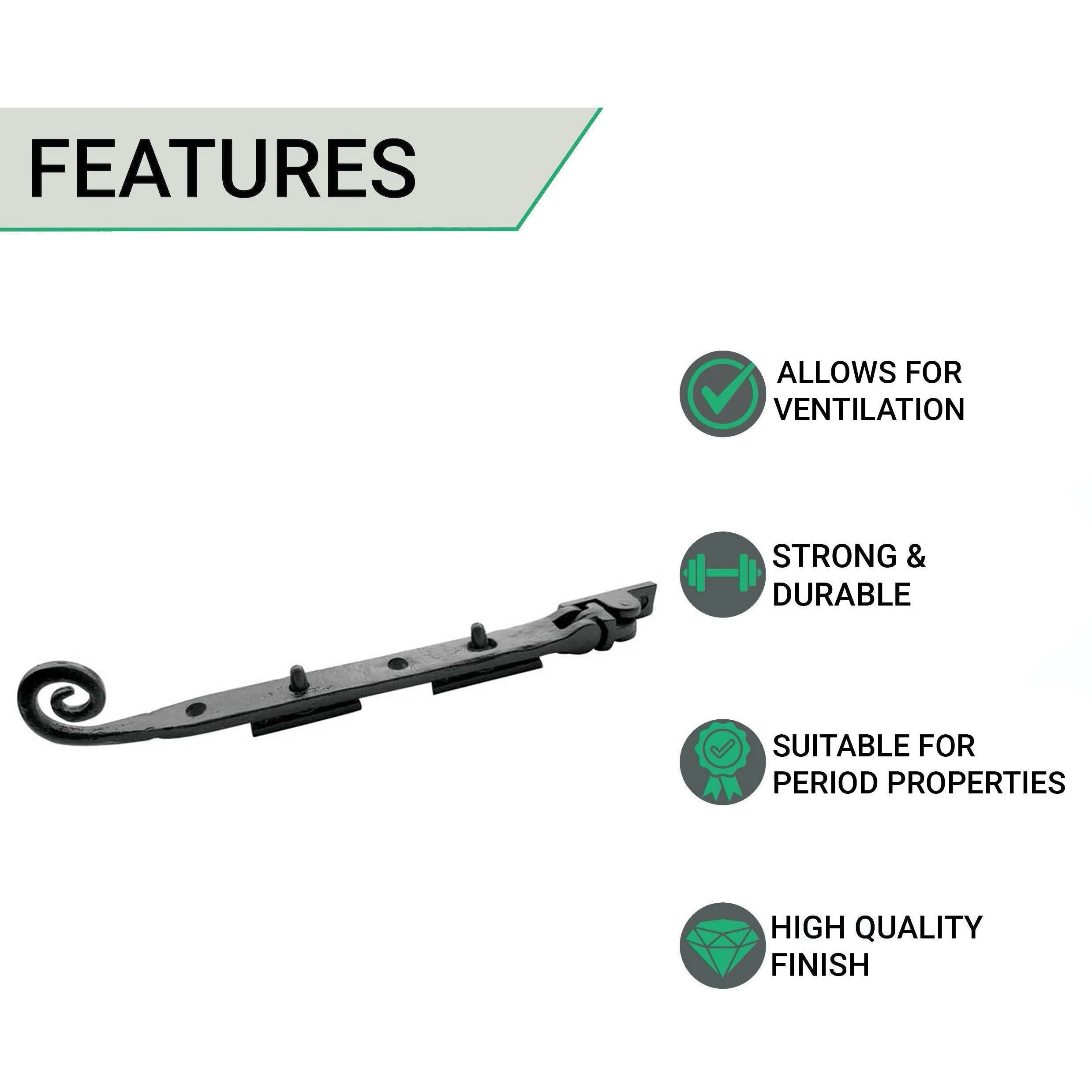 Curly Tail Casement Stay - 300mm - Black Antique - Image 2