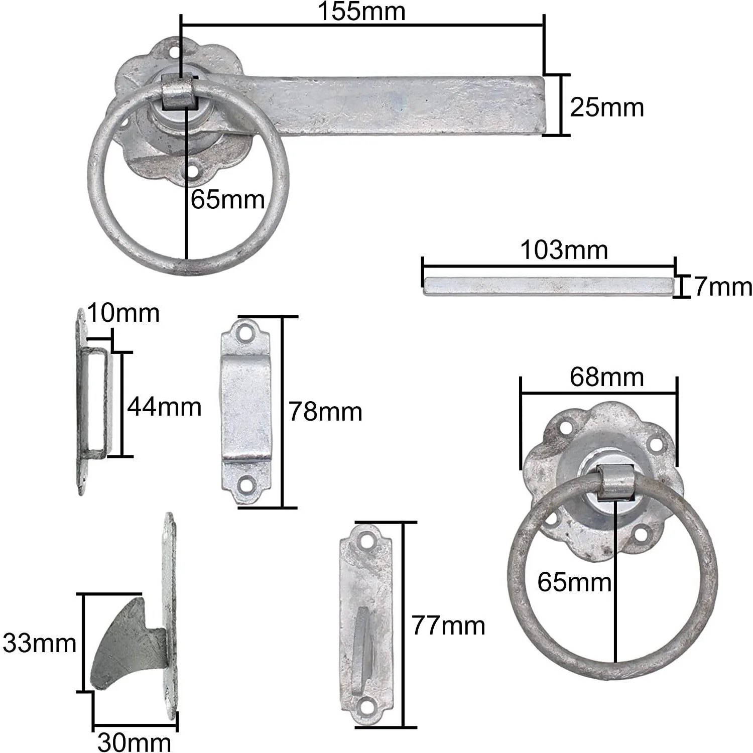 HD Gate Kit - Ring Latch - 350mm Hinges - 150mm Brenton Bolt - Galvanised - Image 5