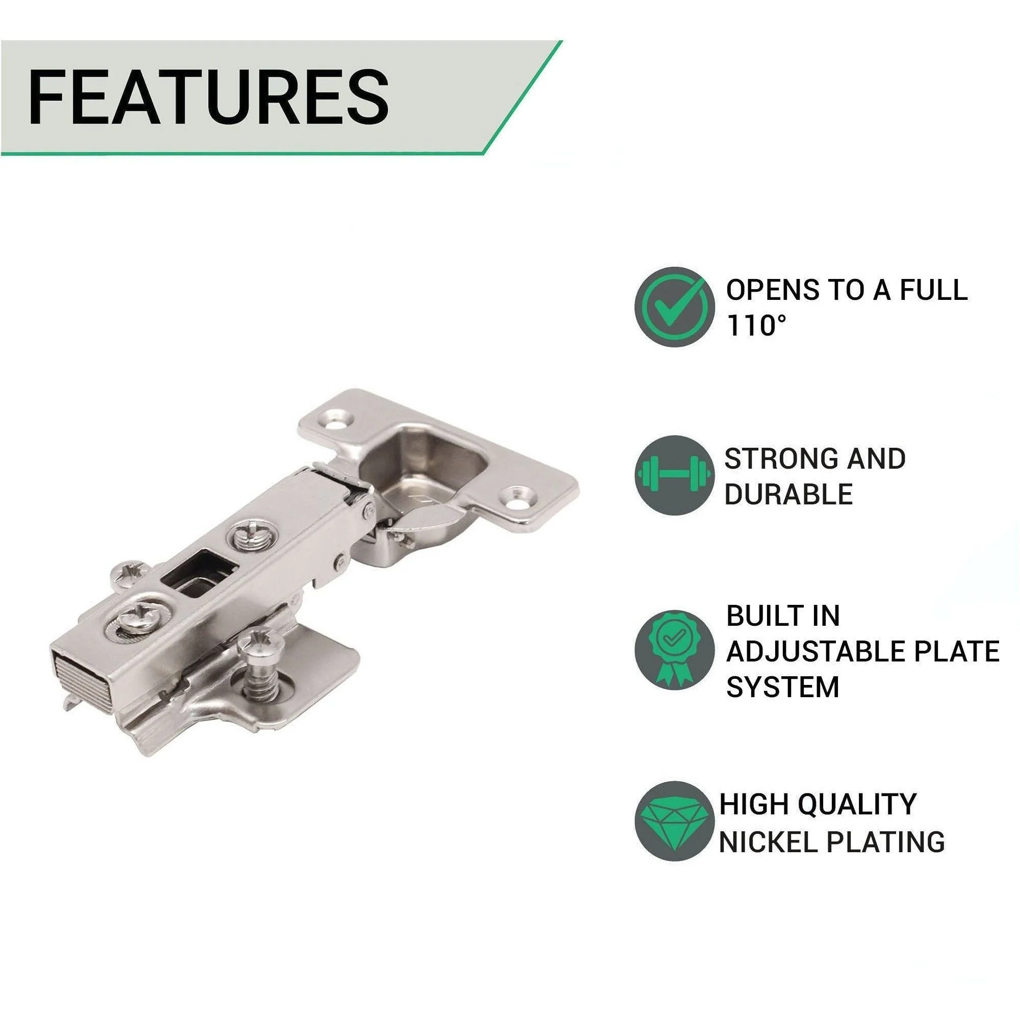 35mm Clip On Sprung Kitchen Cabinet Hinge - FULL OVERLAY 110 Deg c/w Euro Screw on Plate - Image 2