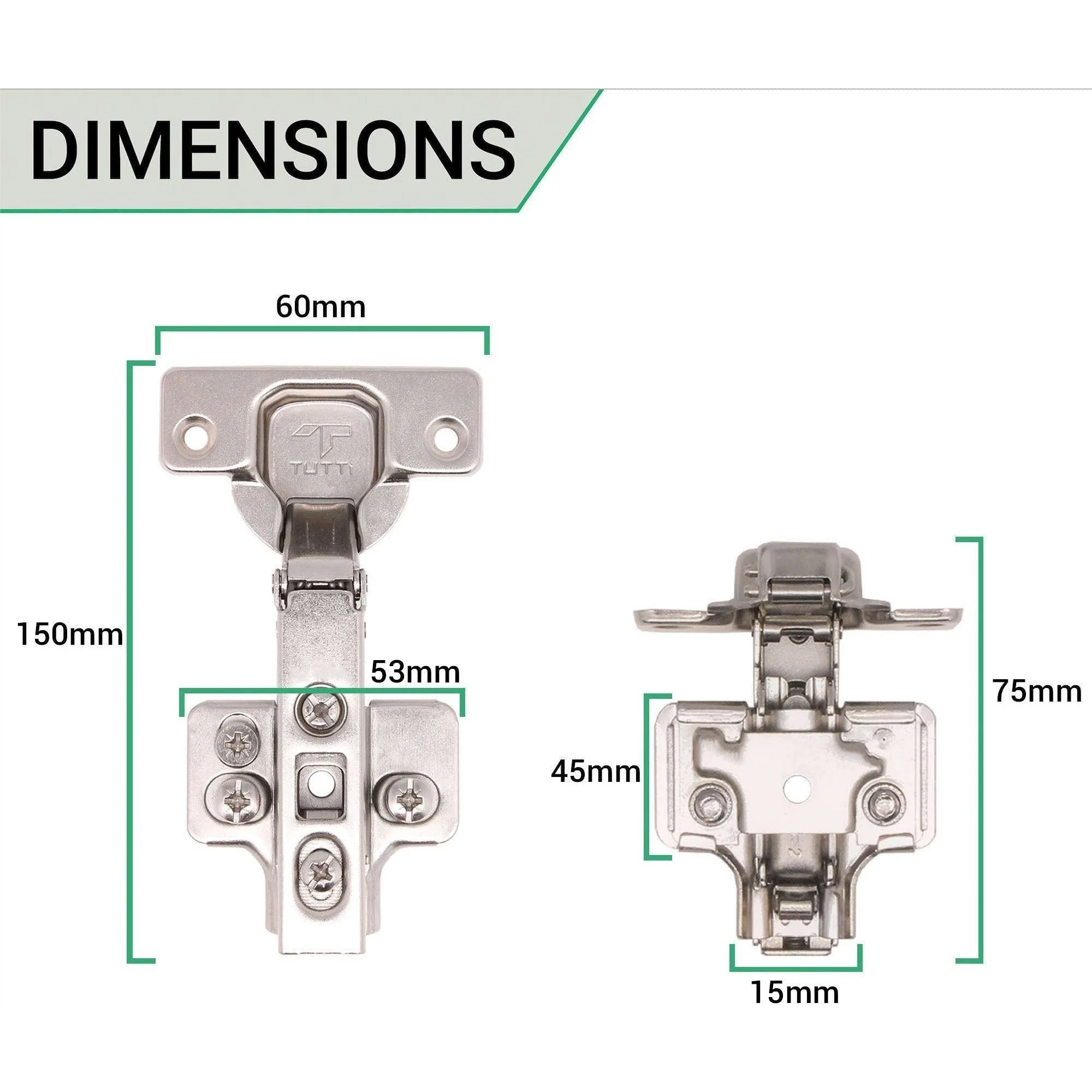 35mm Clip On Sprung Kitchen Cabinet Hinge - FULL OVERLAY 110 Deg c/w Euro Screw on Plate - Image 3