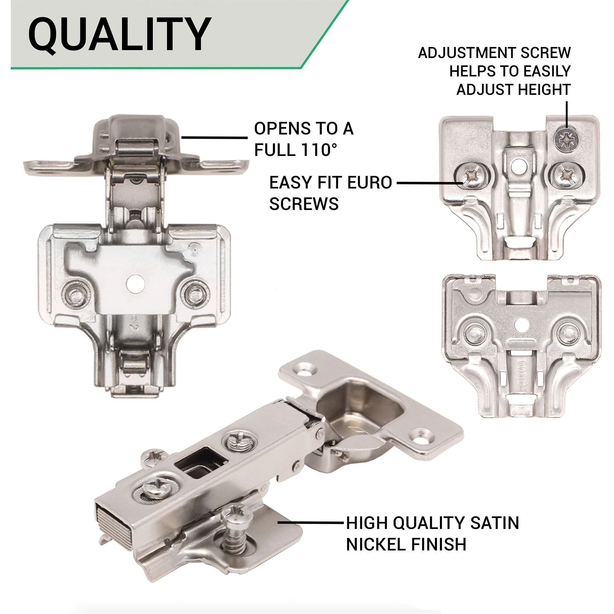 35mm Clip On Sprung Kitchen Cabinet Hinge - FULL OVERLAY 110 Deg c/w Euro Screw on Plate - Image 4