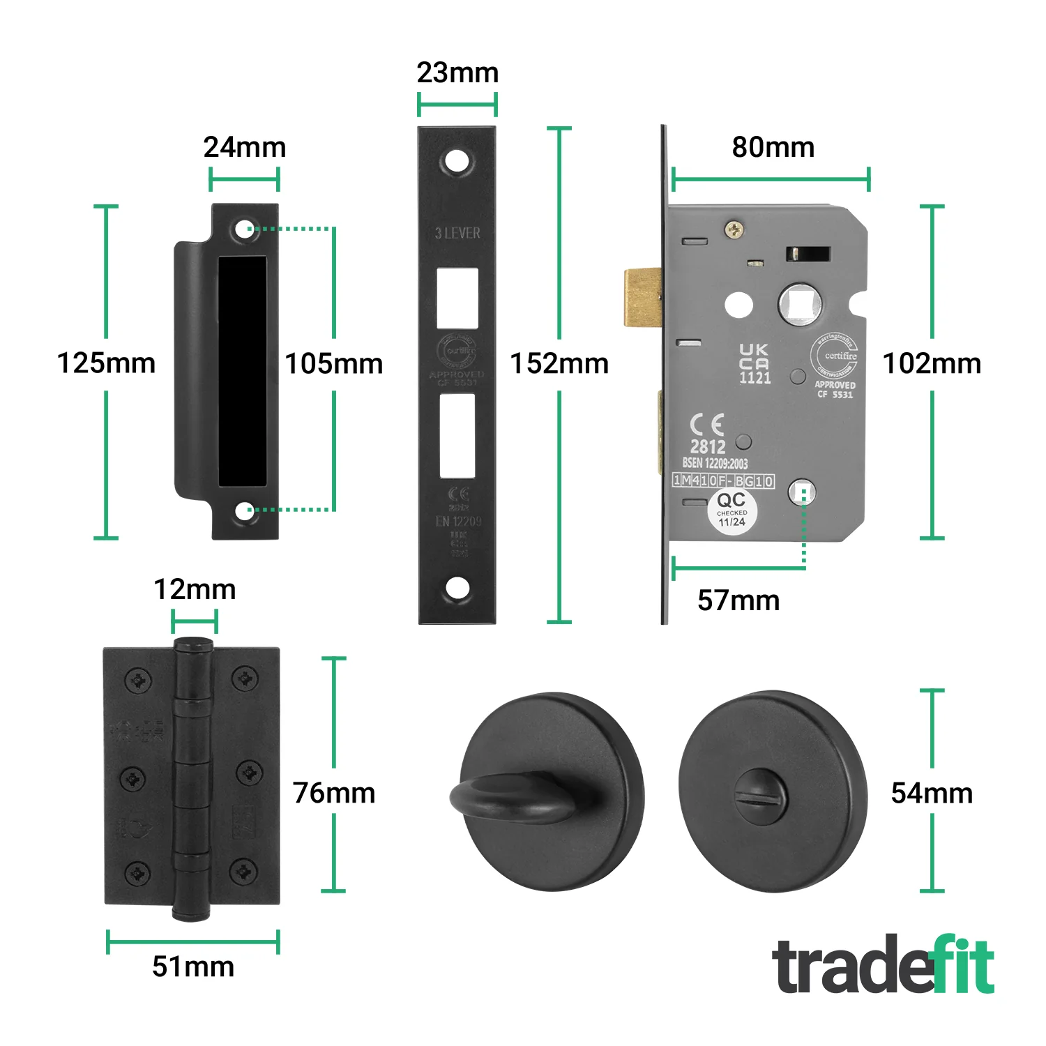 Dinis Matt Black Lever on Rose Door Handle Pack - 80mm Bathroom Lock - Image 3