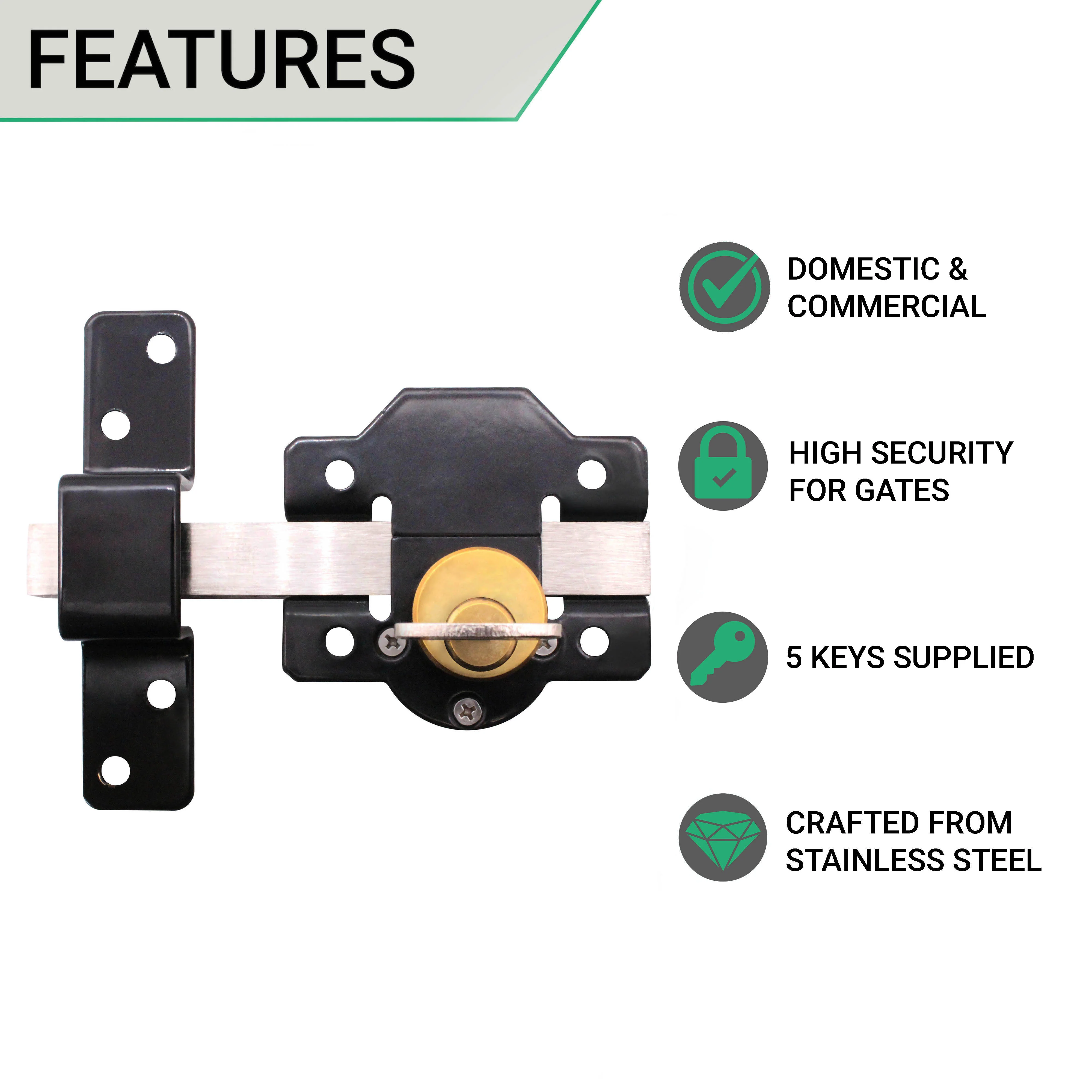 Long Throw Gate Lock & Pull Handle - Single Locking - 70mm - Image 3