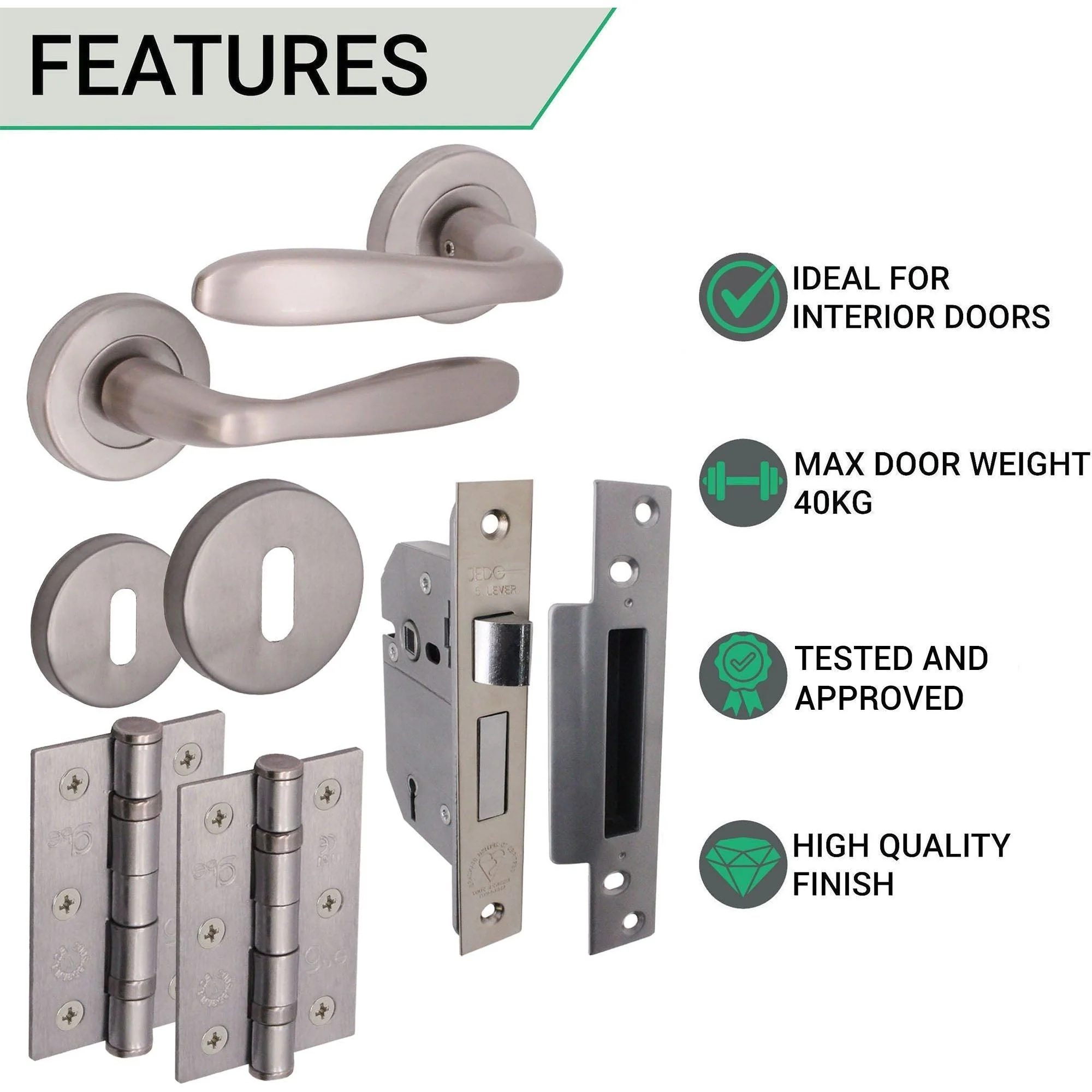Sassari Satin Nickel Lever on Rose Door Handle Pack – BS3621 5 Lever Sashlock - Image 3