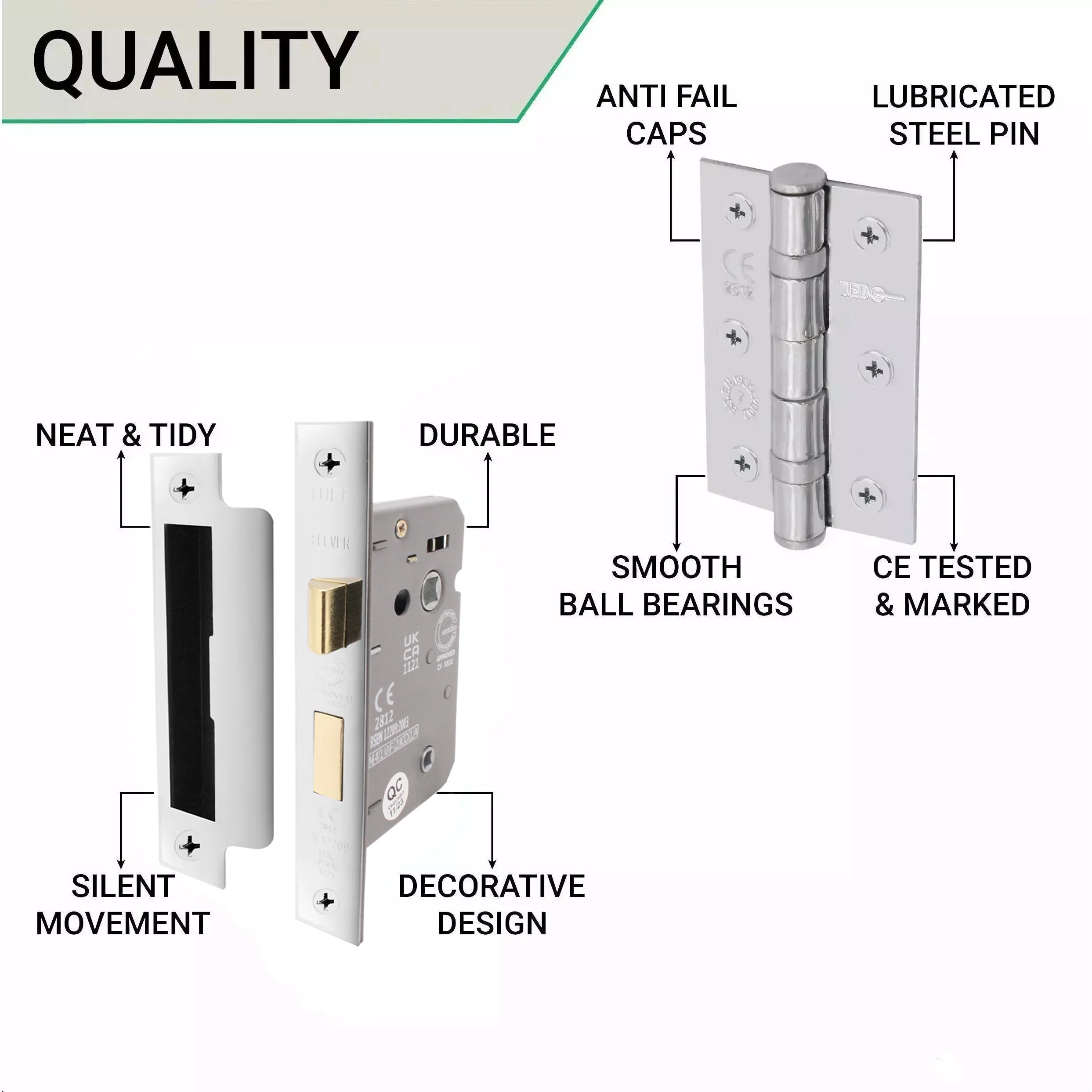 Victorian Rectory Polished Chrome Lever Door Handle Pack - 64mm Bathroom Lock - 102mm Hinges - Image 4