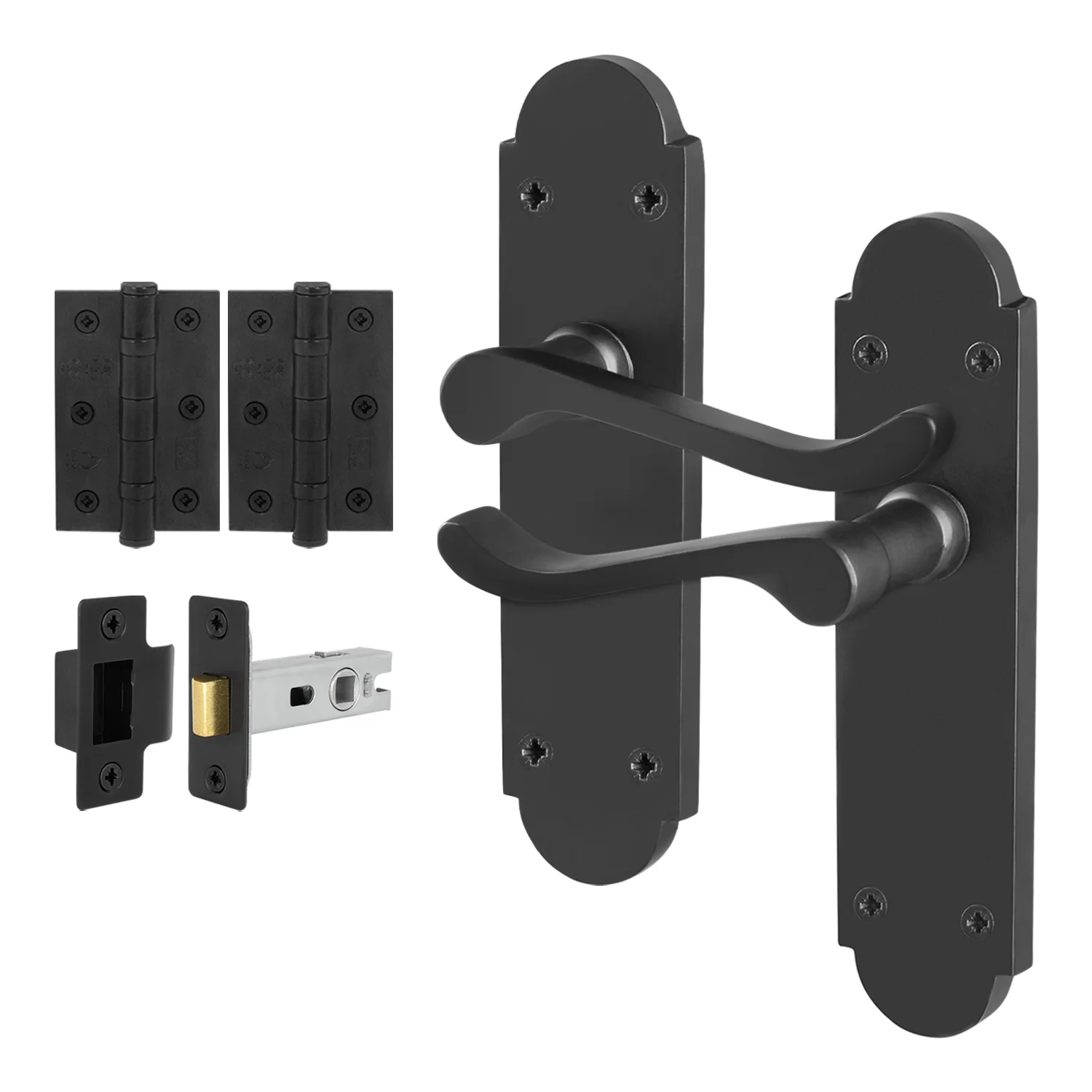Victorian Rectory Matt Black Lever Door Handle Pack - 76mm Latch - 76mm Hinges